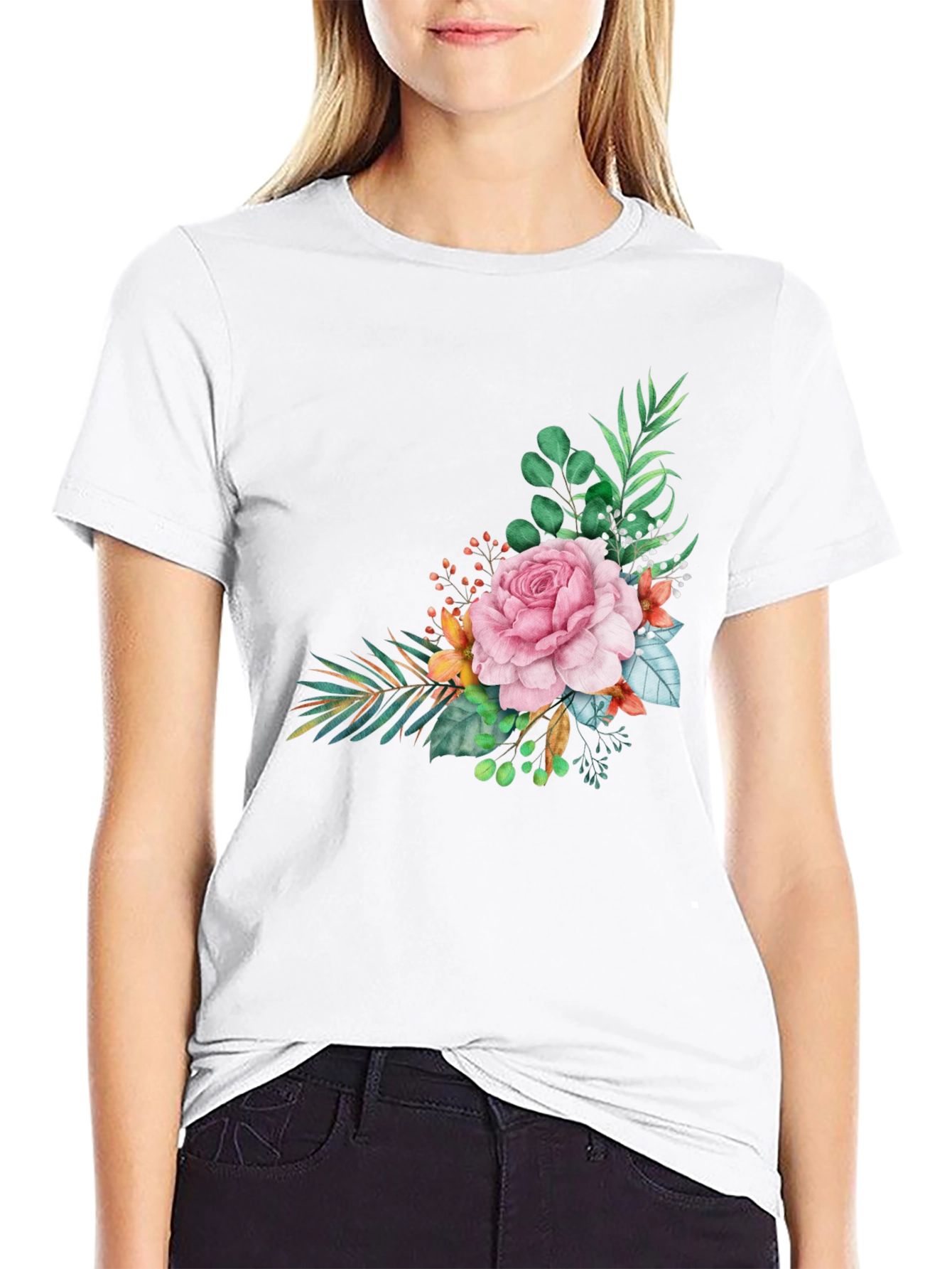 Floral Accent T-Shirt - Stylish & Comfortable