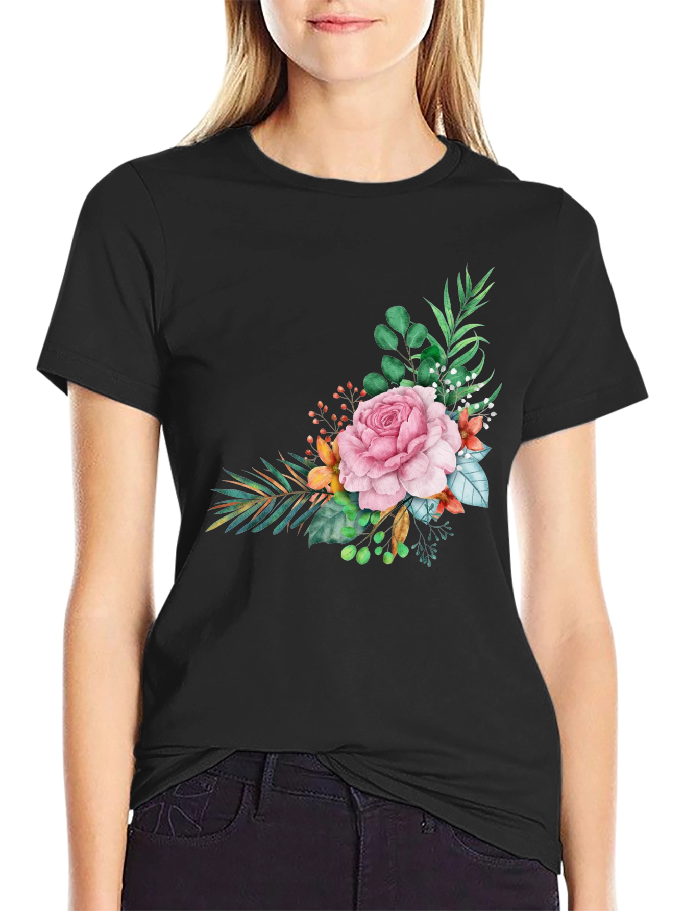 Floral Accent T-Shirt - Stylish & Comfortable