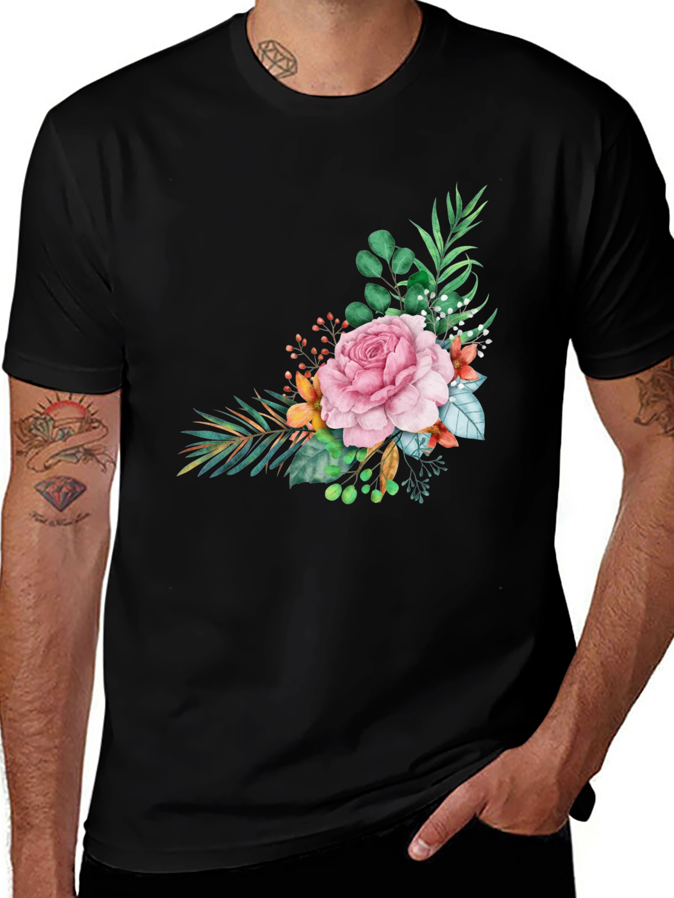 Floral Accent T-Shirt - Stylish & Comfortable