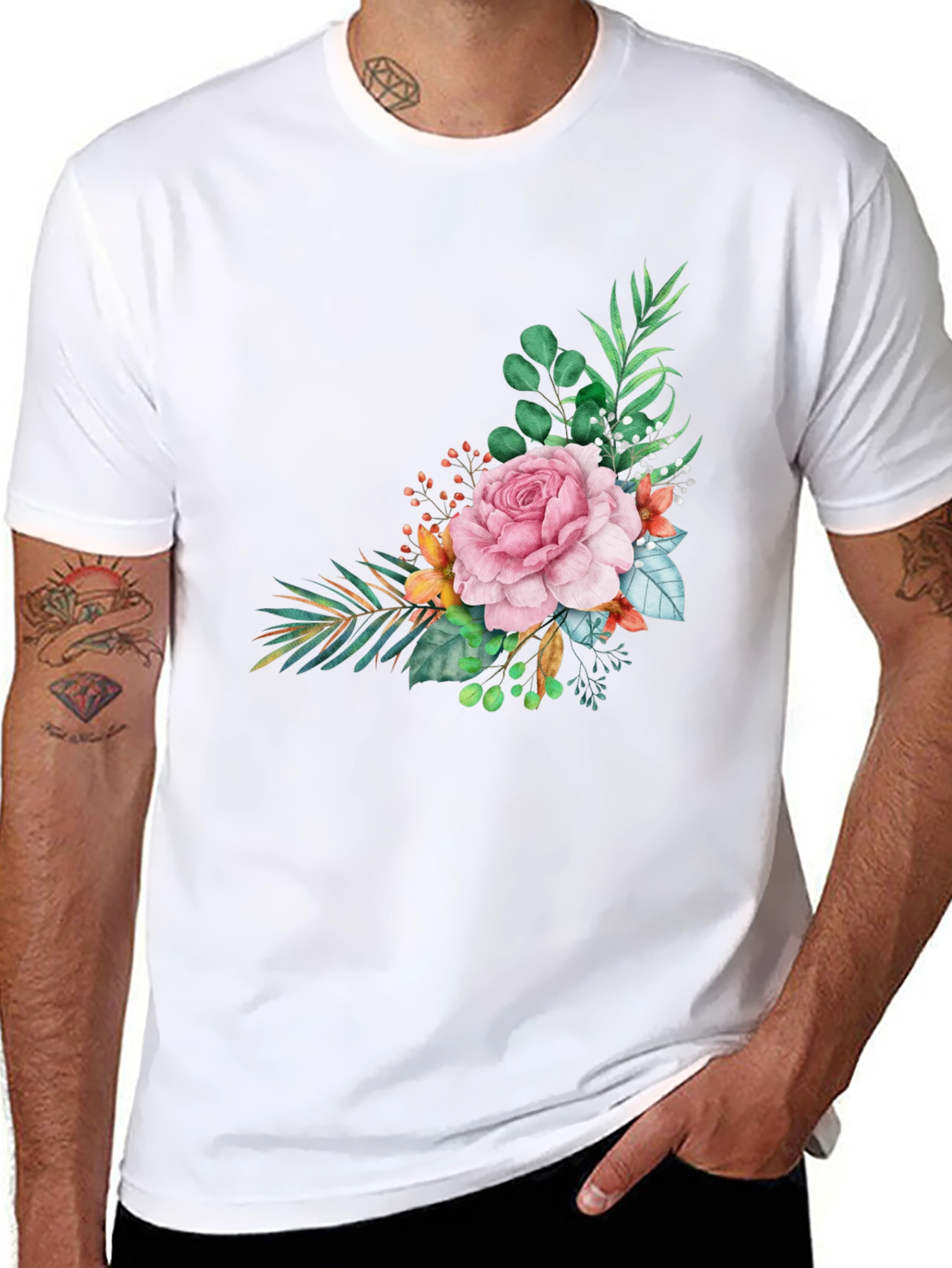 Floral Accent T-Shirt - Stylish & Comfortable