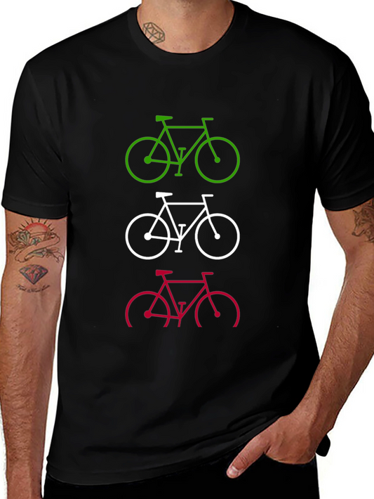 Bike Stack Tee - Green White Red Bicycles Graphic T-Shirt