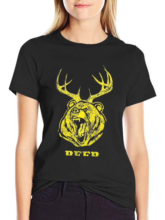 Bear Deer Graphic Print Mens T-Shirt - Black