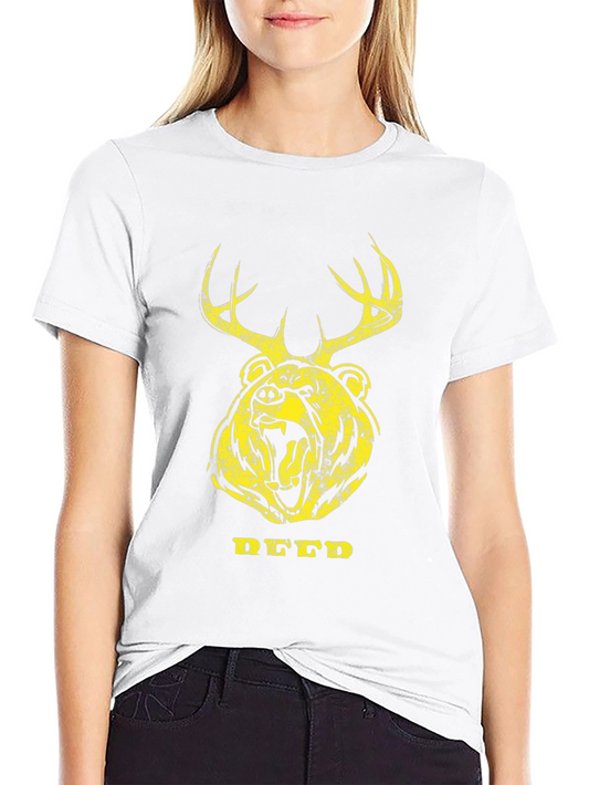 Bear Deer Graphic Print Mens T-Shirt - Black