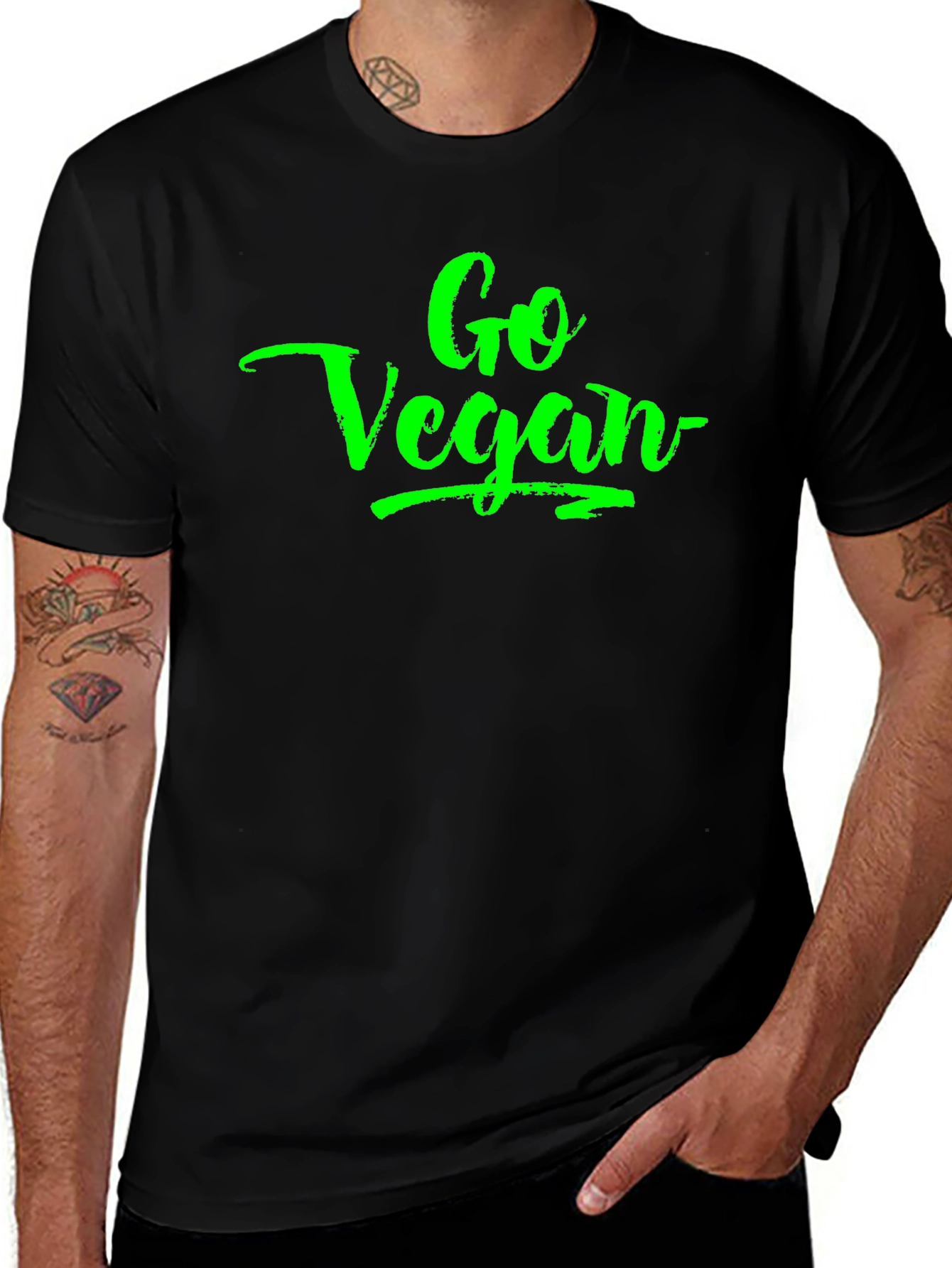 Go Vegan Green Lettering Black T-Shirt