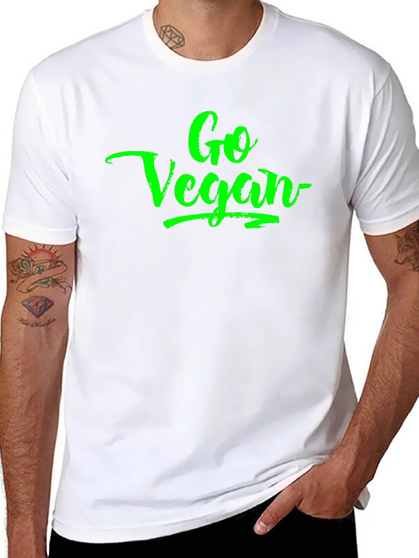 Go Vegan Green Lettering Black T-Shirt