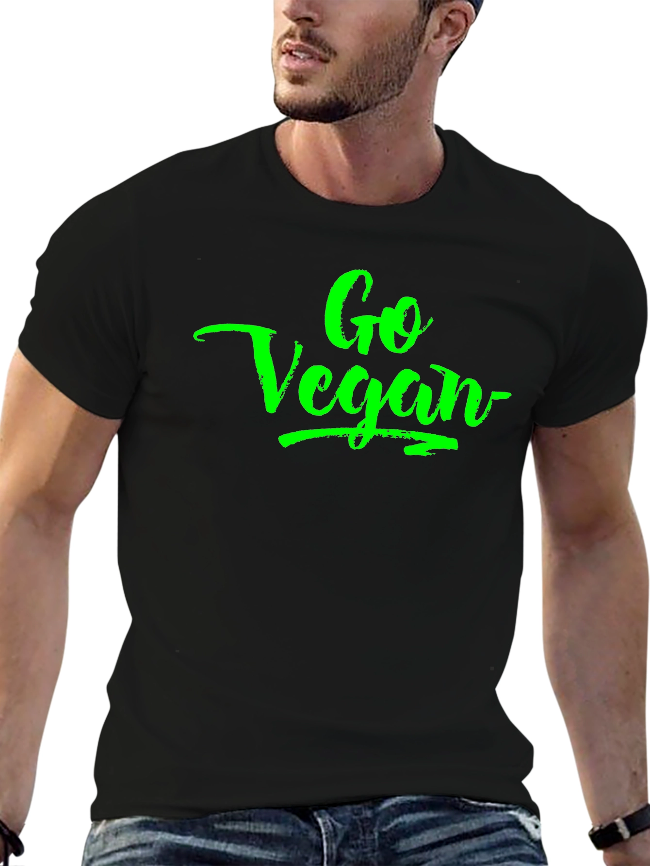Go Vegan Green Lettering Black T-Shirt