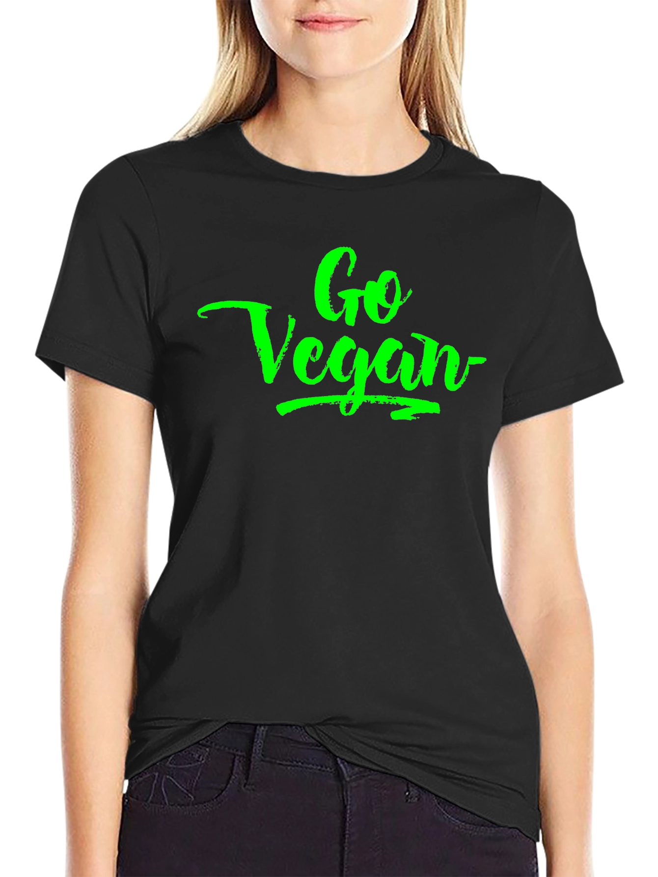 Go Vegan Green Lettering Black T-Shirt