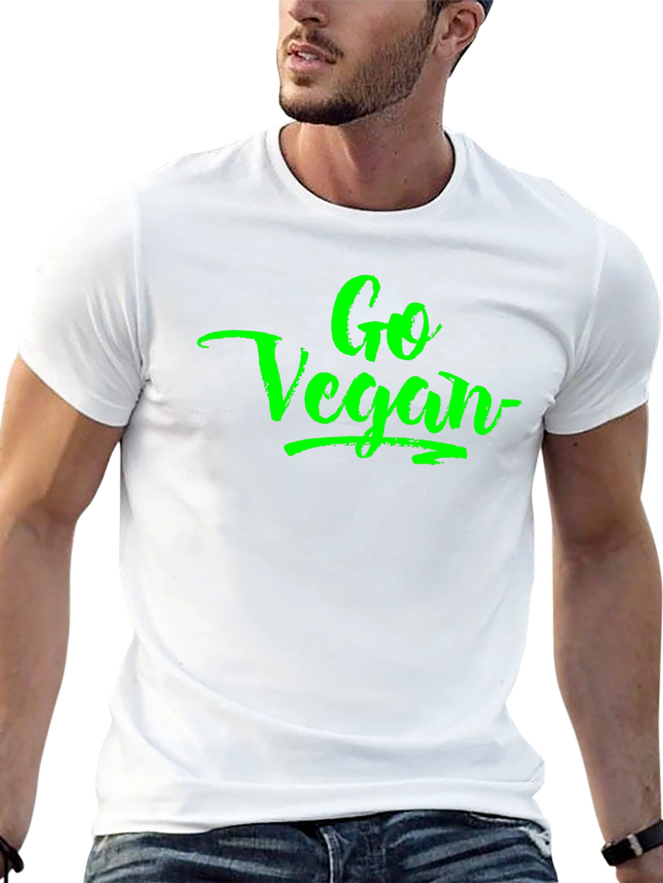 Go Vegan Green Lettering Black T-Shirt