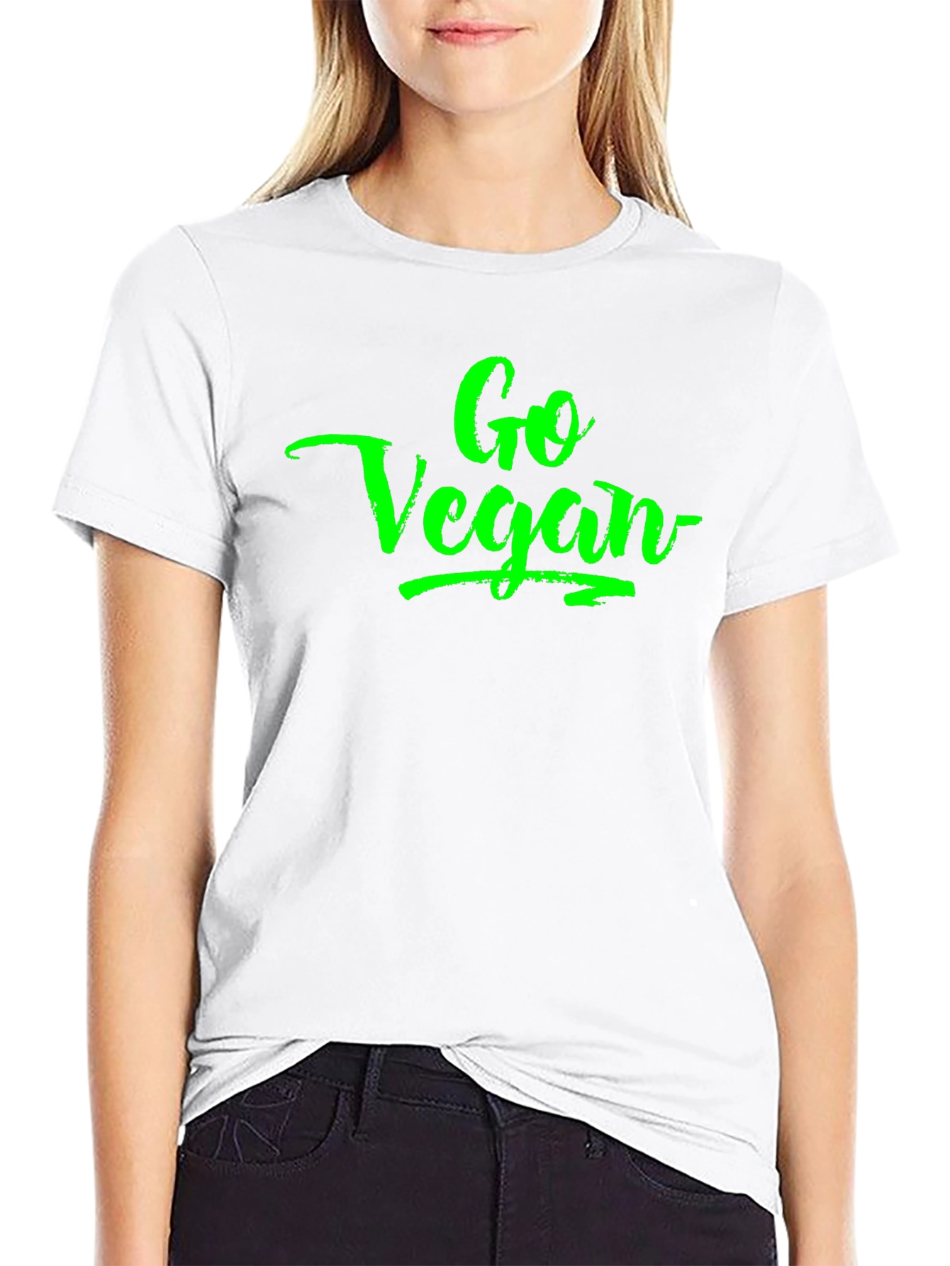 Go Vegan Green Lettering Black T-Shirt
