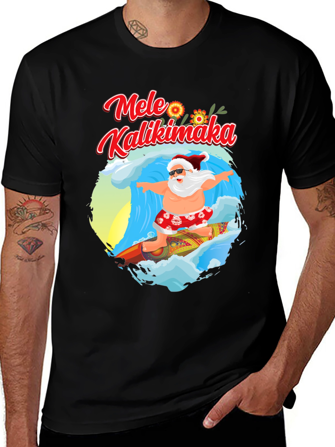 Mele Kalikimaka Surfing Santa T-Shirt