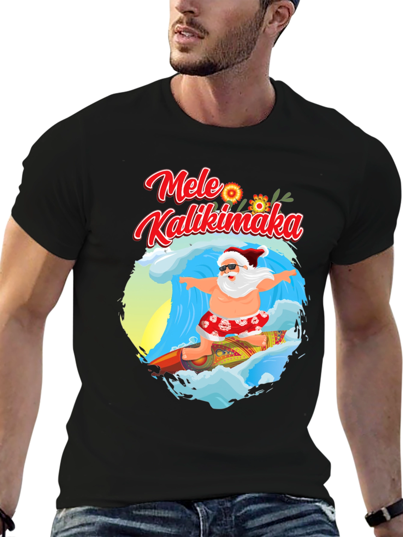 Mele Kalikimaka Surfing Santa T-Shirt