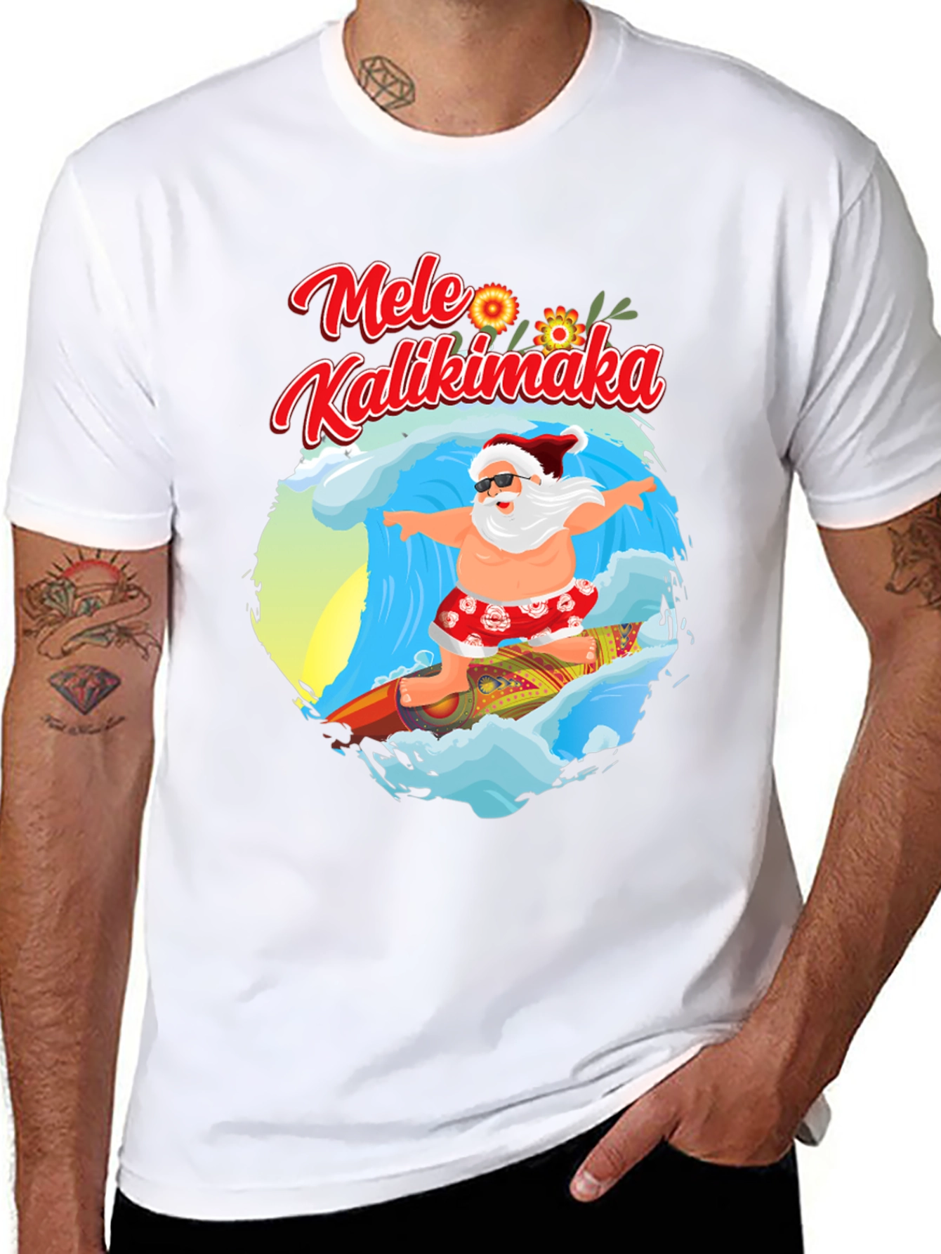 Mele Kalikimaka Surfing Santa T-Shirt