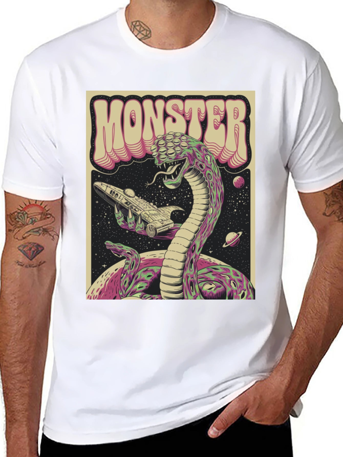 Monster Graphic Tee - Retro Alien Snake T-Shirt