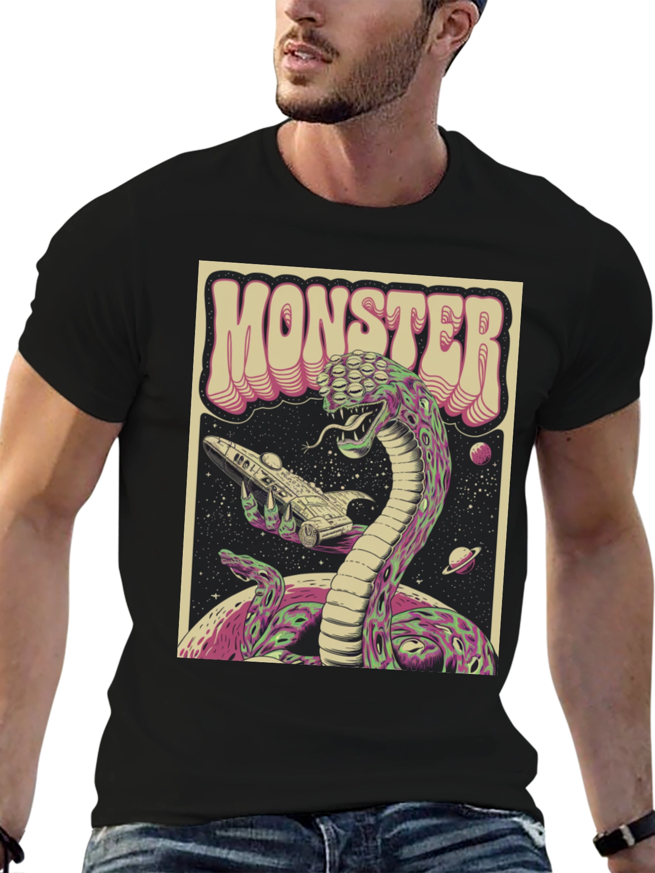 Monster Graphic Tee - Retro Alien Snake T-Shirt