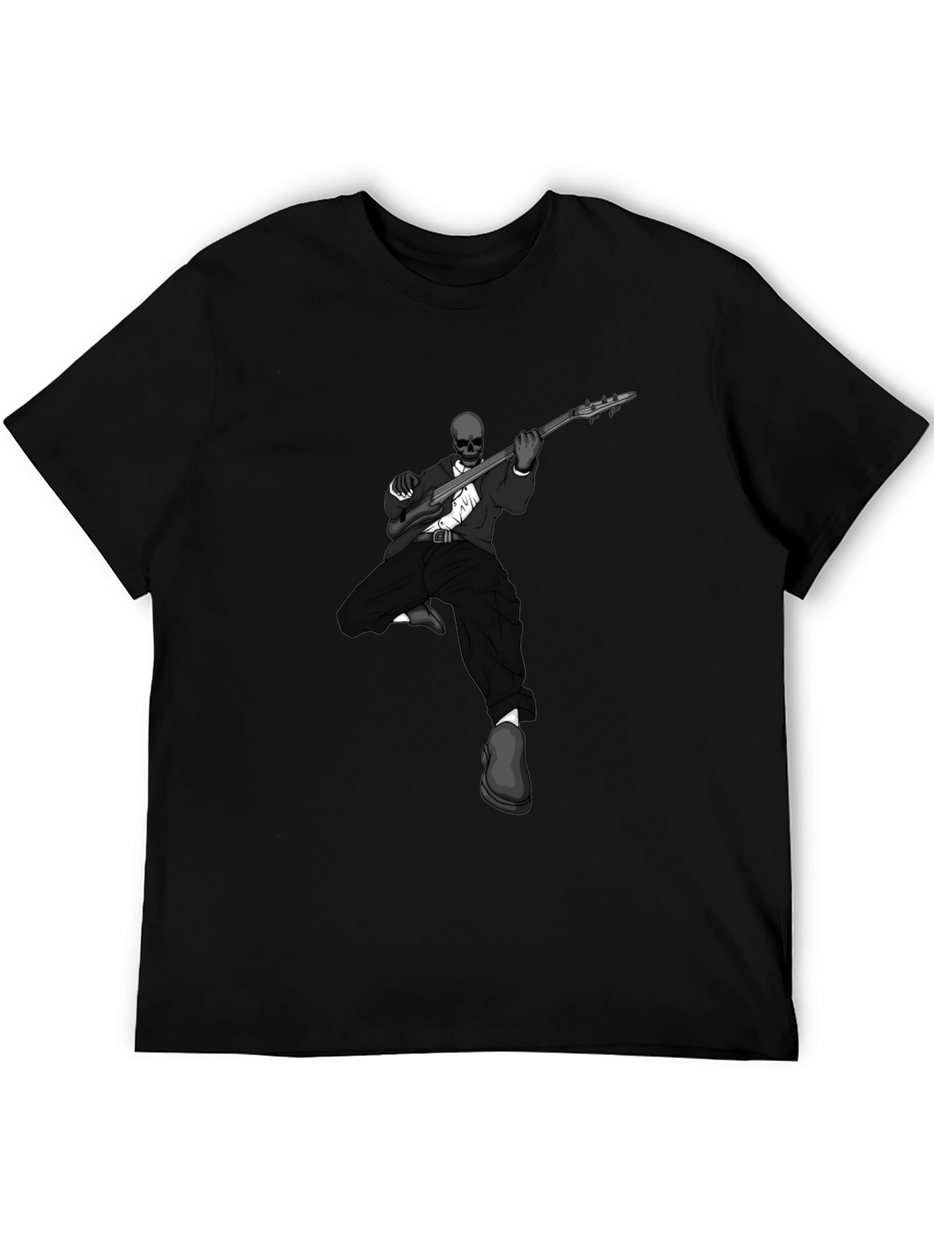 Skeleton Guitarist Graphic Tee - Stylish Mens Black T-Shirt