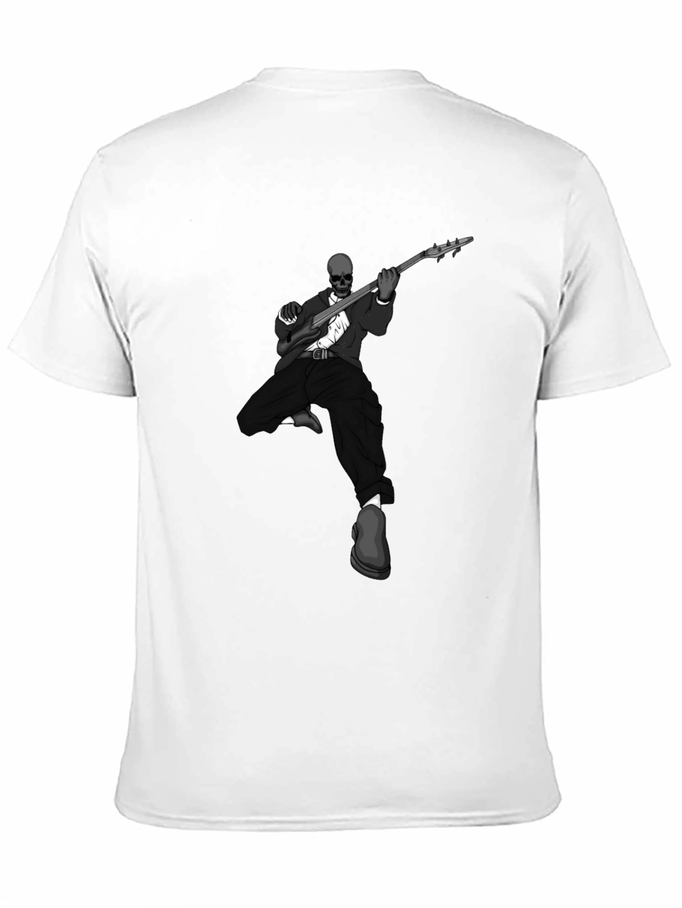 Skeleton Guitarist Graphic Tee - Stylish Mens Black T-Shirt