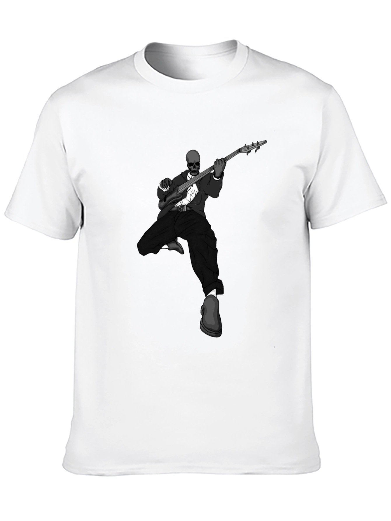 Skeleton Guitarist Graphic Tee - Stylish Mens Black T-Shirt