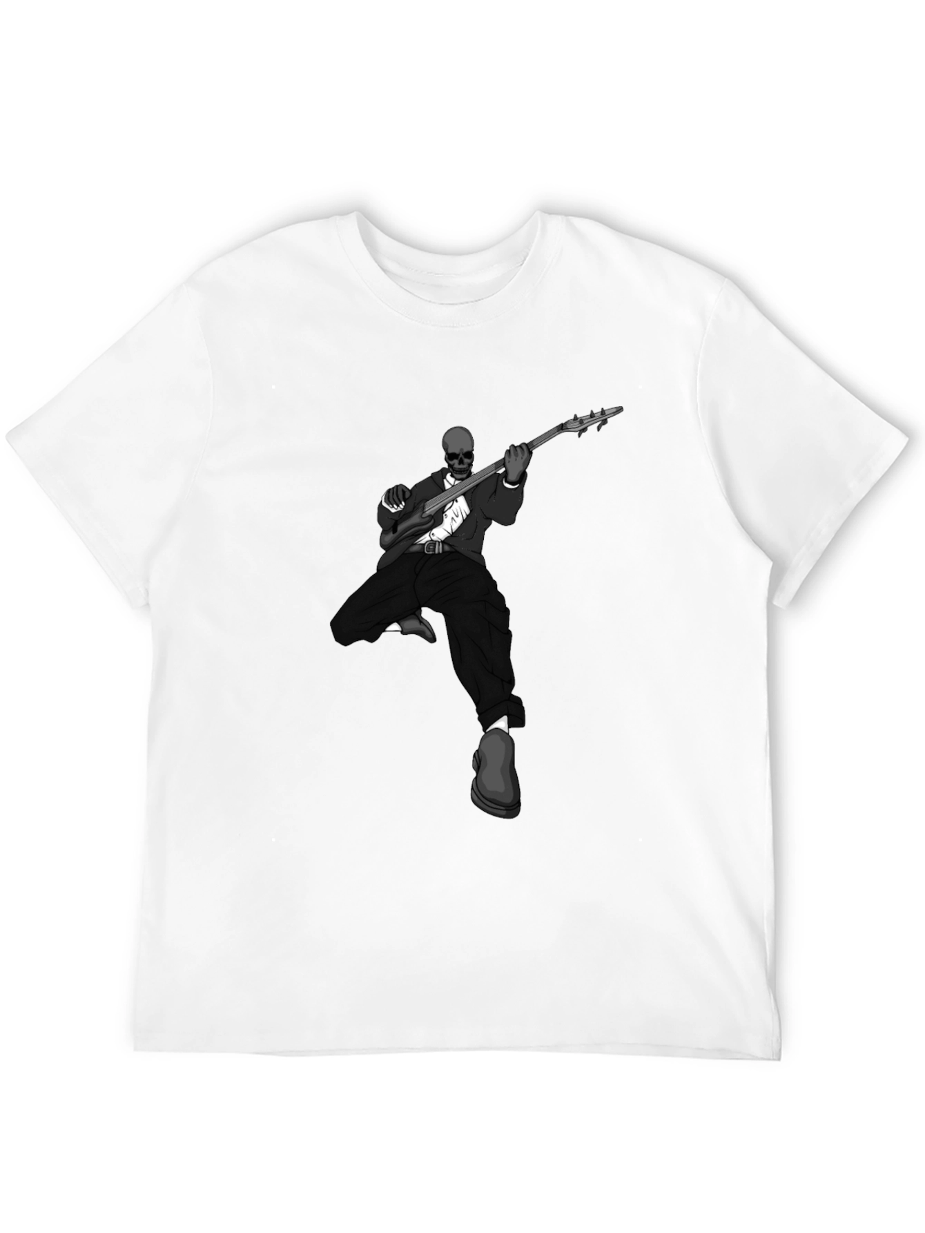 Skeleton Guitarist Graphic Tee - Stylish Mens Black T-Shirt