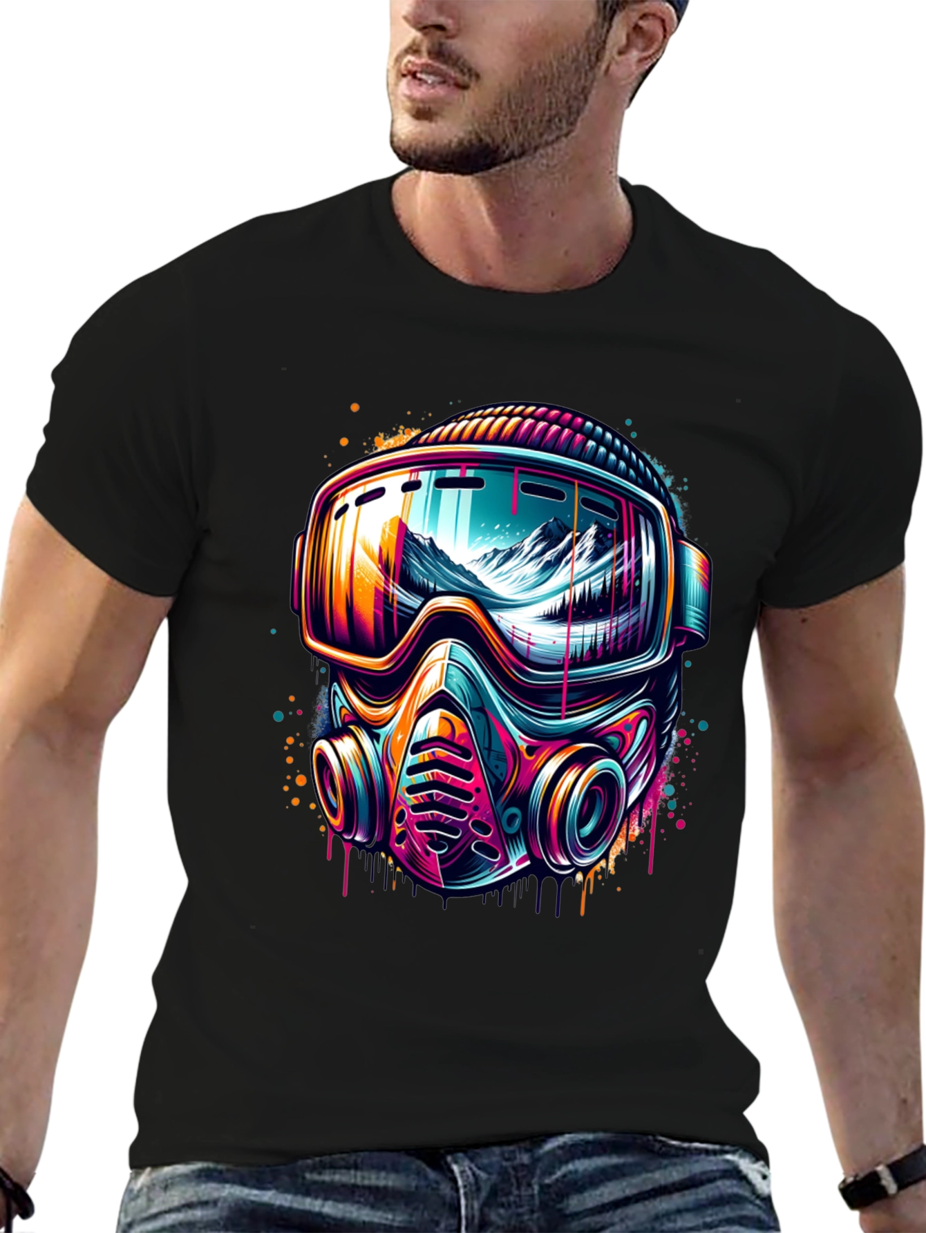 Neon Ski Mask Graphic Tee - Unique Design