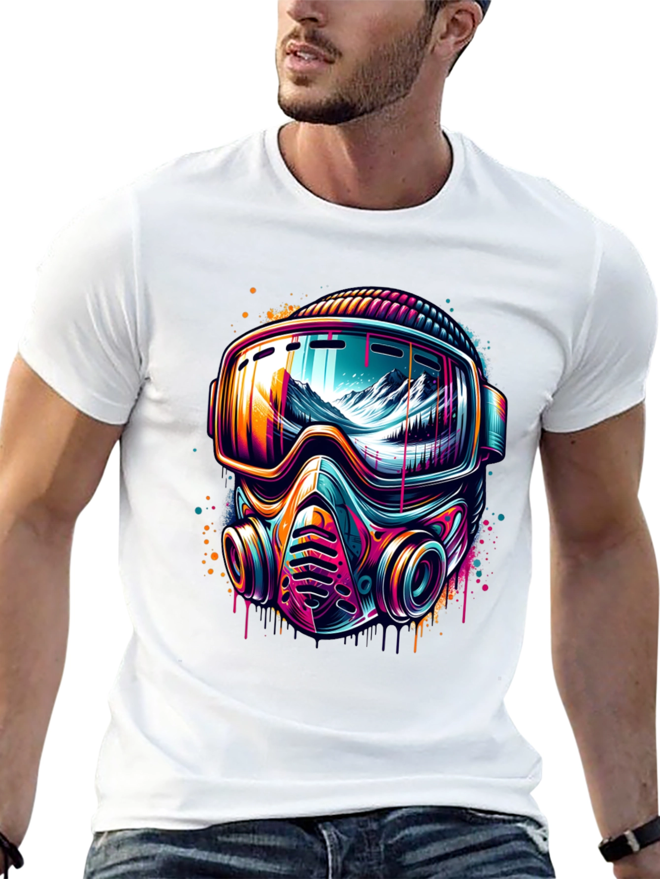 Neon Ski Mask Graphic Tee - Unique Design