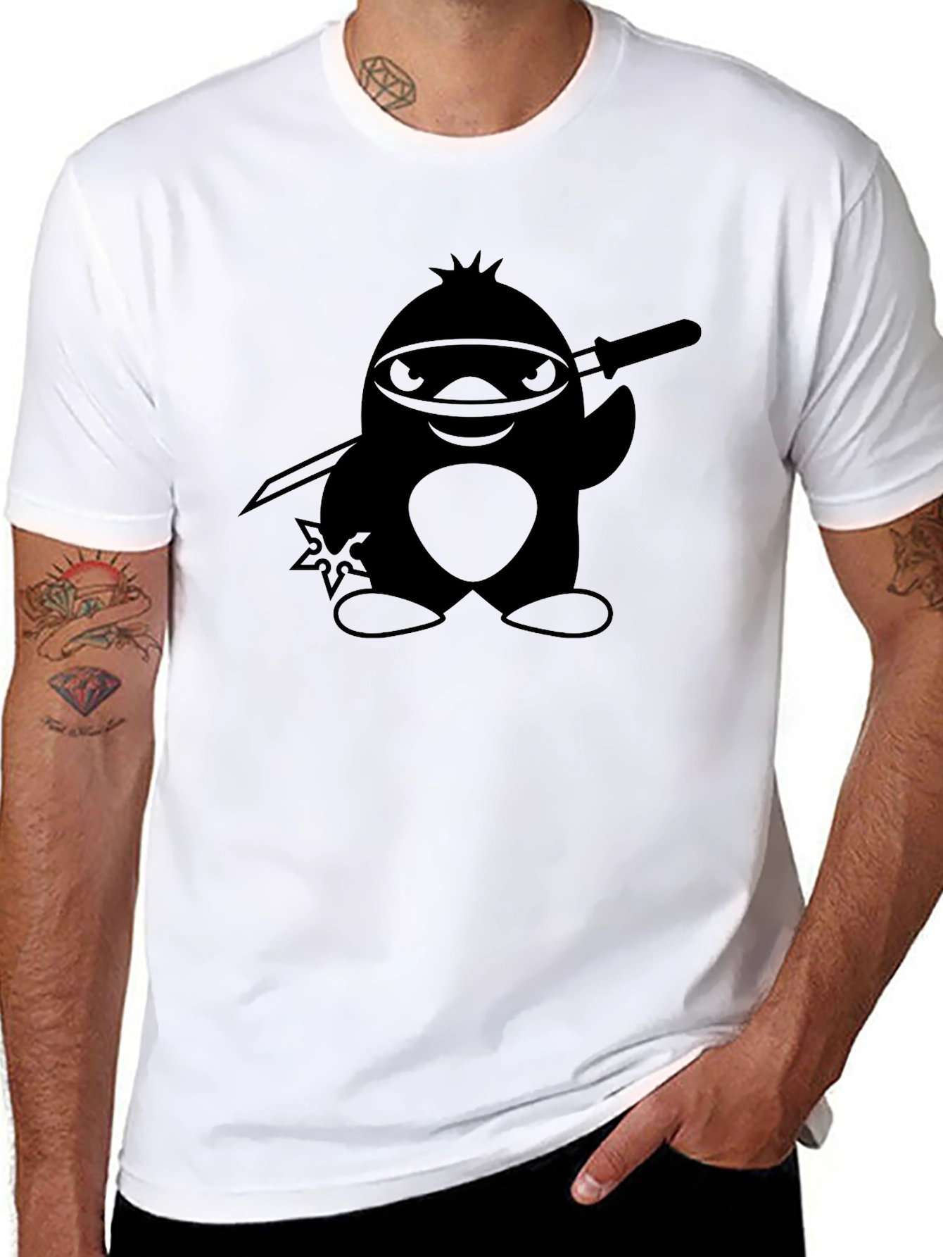 Ninja Penguin Black T-Shirt - Stealth Mode Activated!