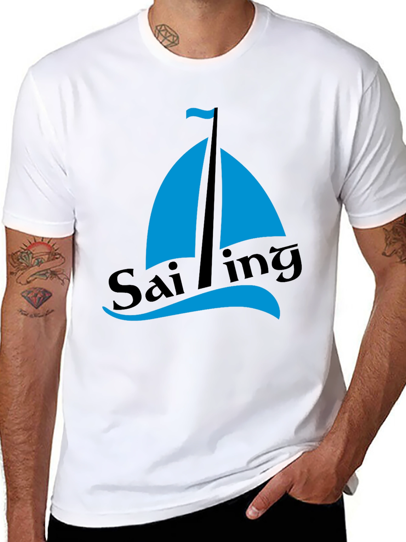 Sailing Graphic Tee - Mens Black Cotton T-Shirt