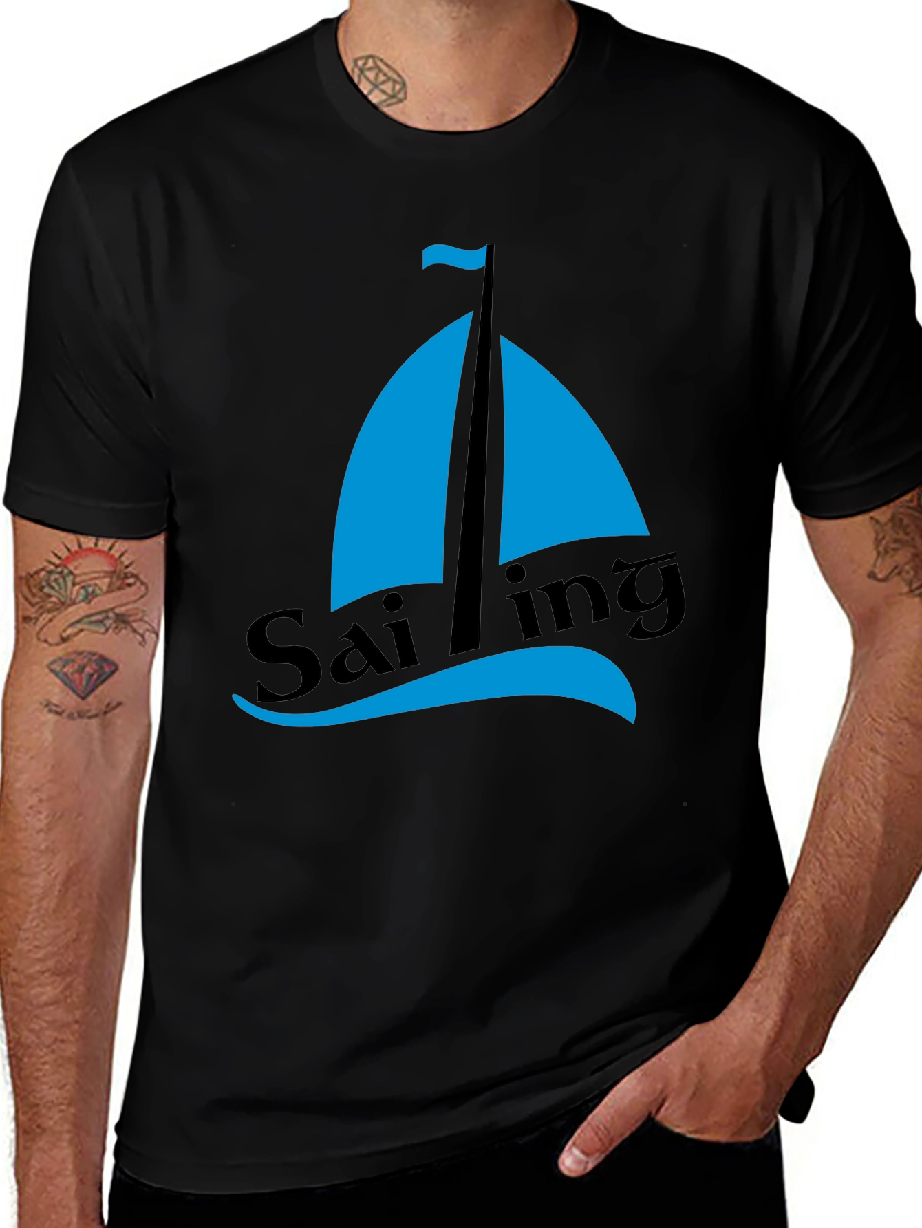 Sailing Graphic Tee - Mens Black Cotton T-Shirt
