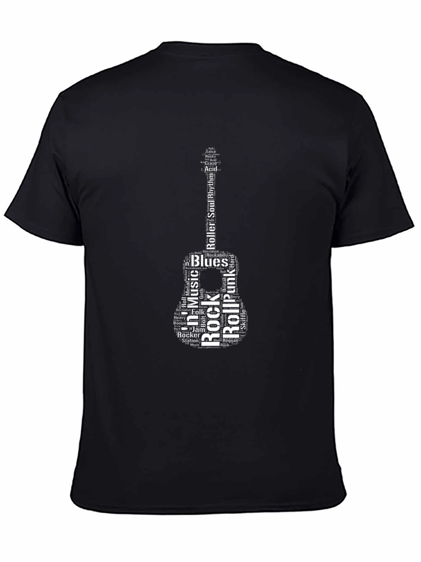 Music Lover Guitar Word Art Black T-Shirt
