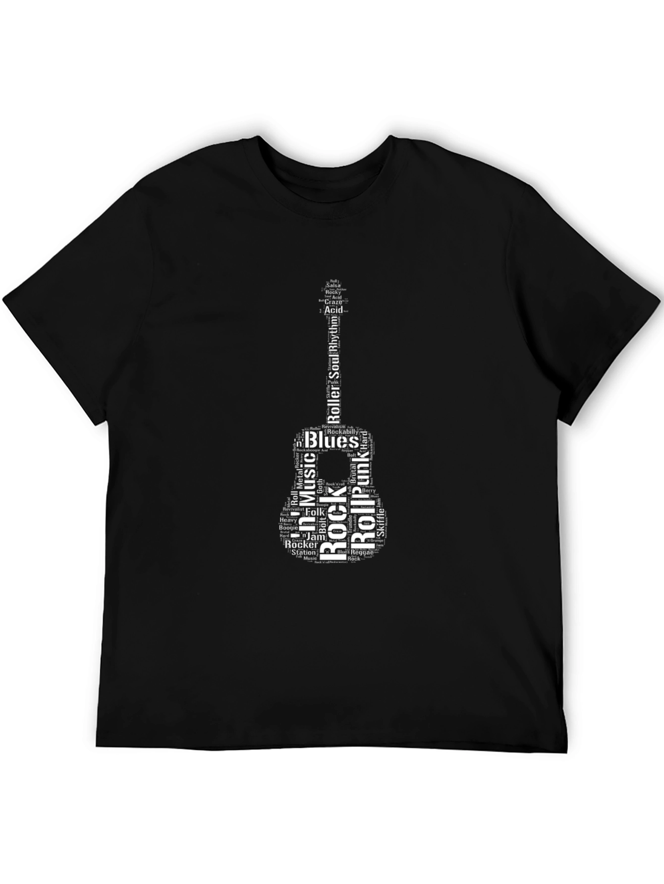 Music Lover Guitar Word Art Black T-Shirt