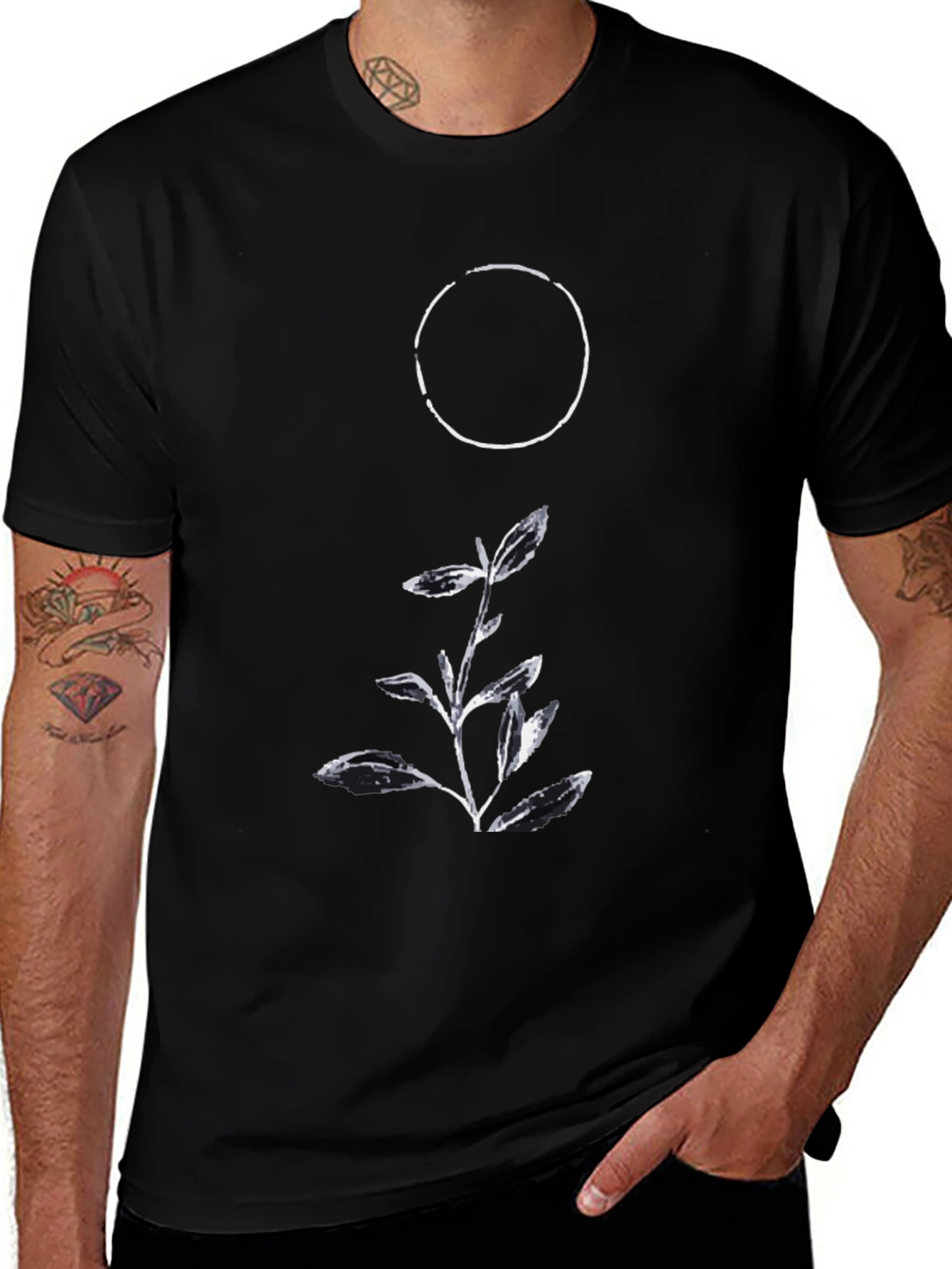Minimalist Graphic Tee: Circle & Botanical Design