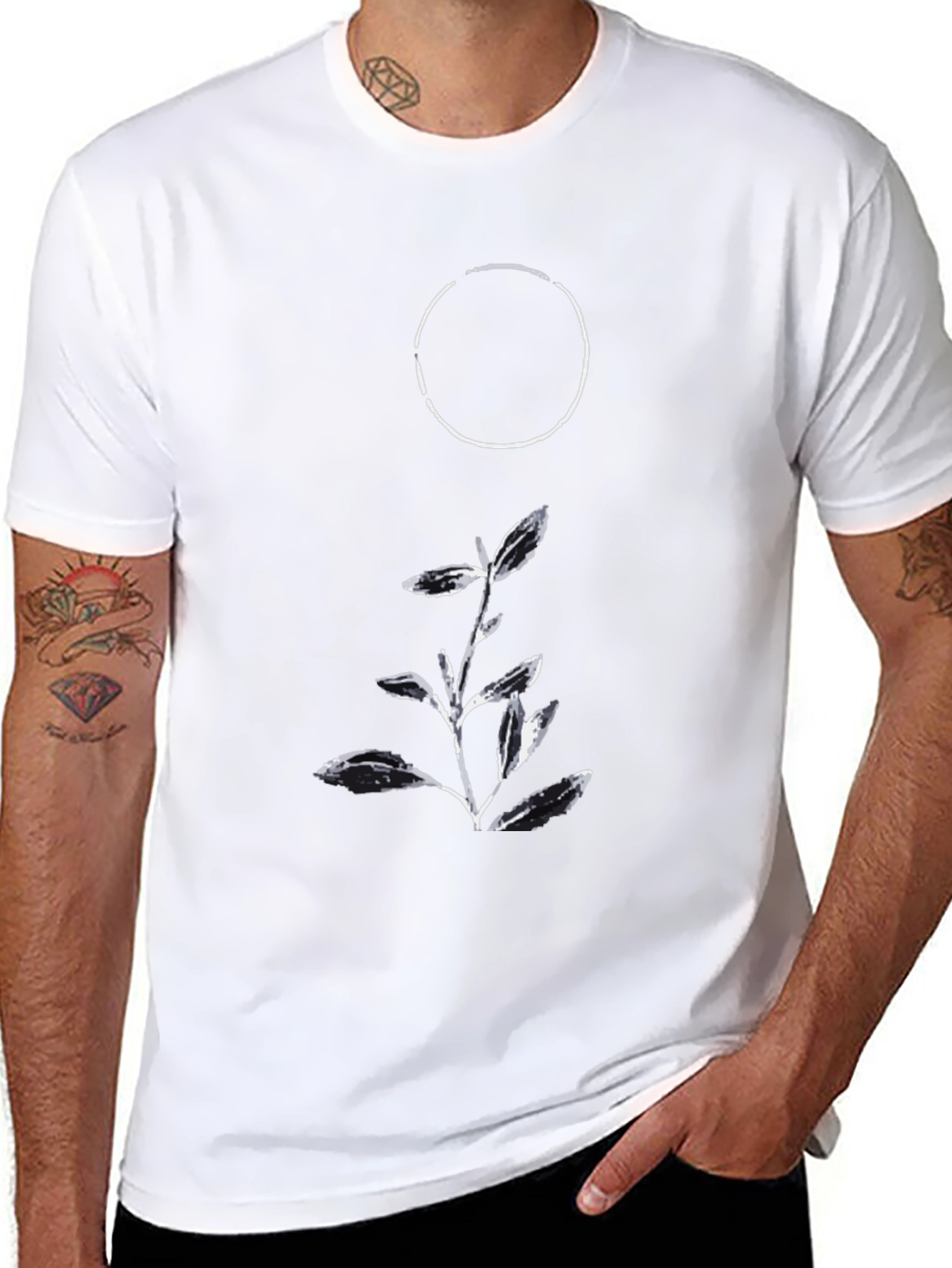 Minimalist Graphic Tee: Circle & Botanical Design