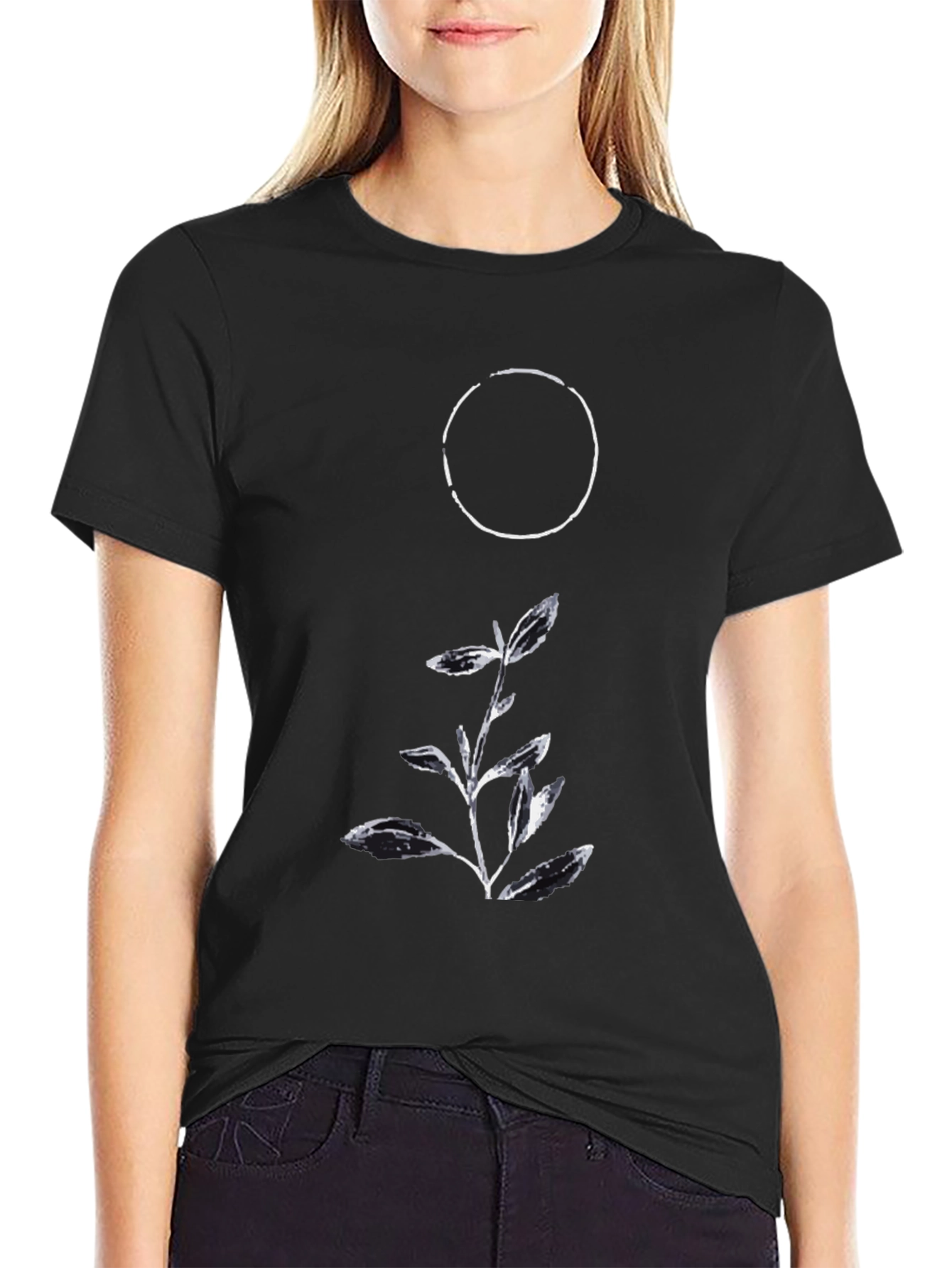 Minimalist Graphic Tee: Circle & Botanical Design