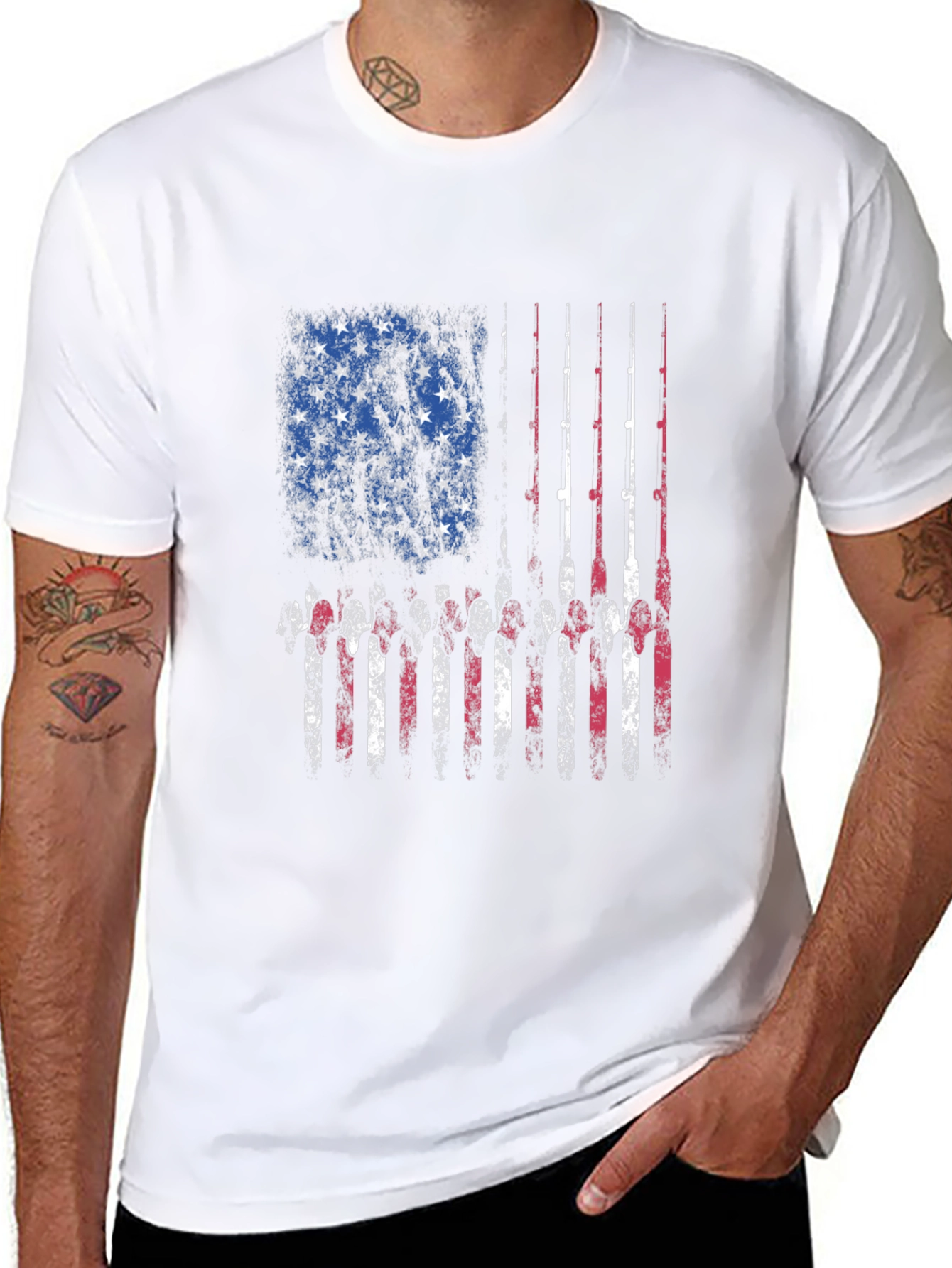 Fishing Rod American Flag Patriotic T-Shirt
