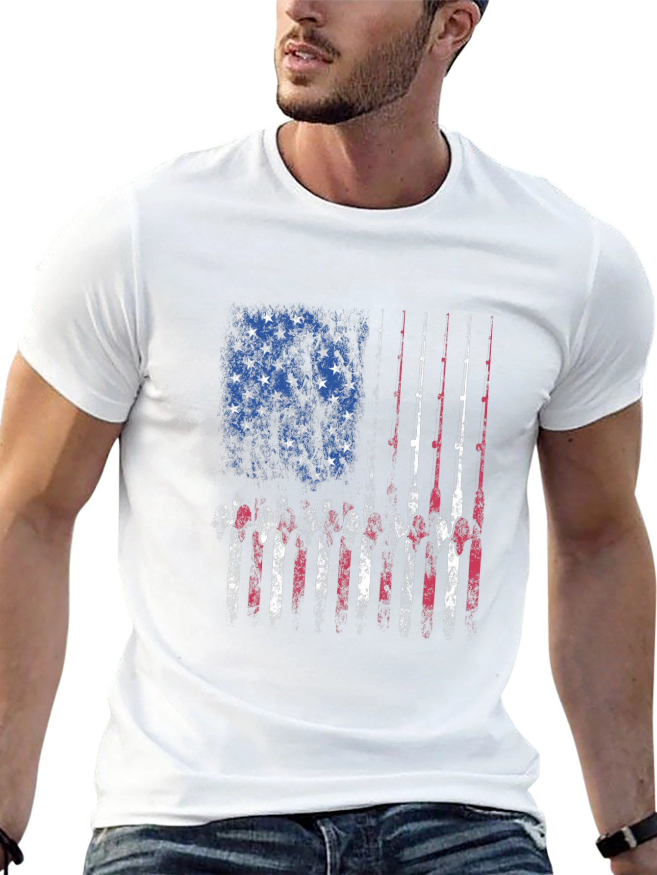 Fishing Rod American Flag Patriotic T-Shirt