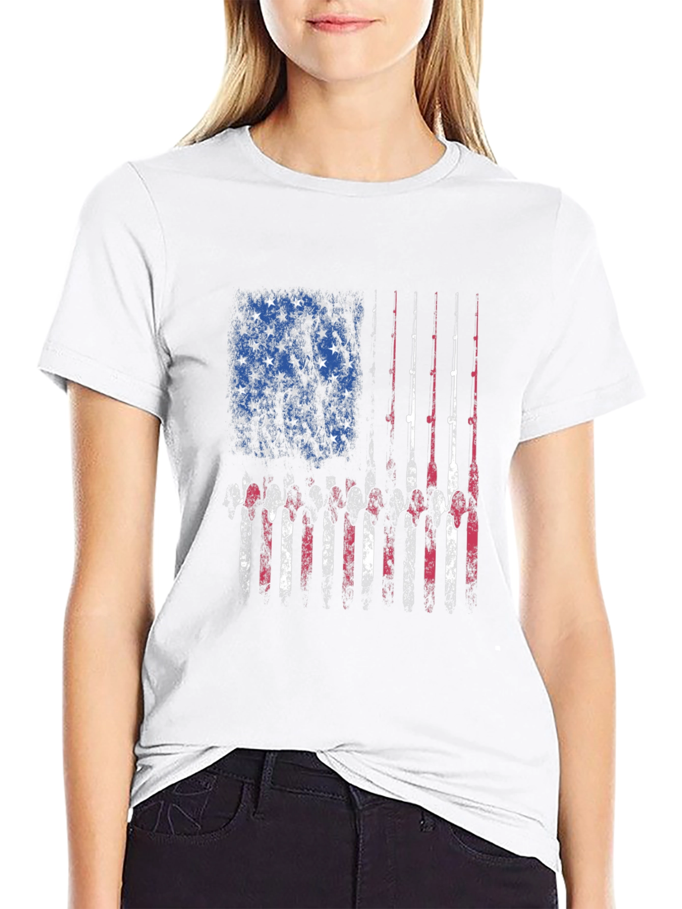 Fishing Rod American Flag Patriotic T-Shirt