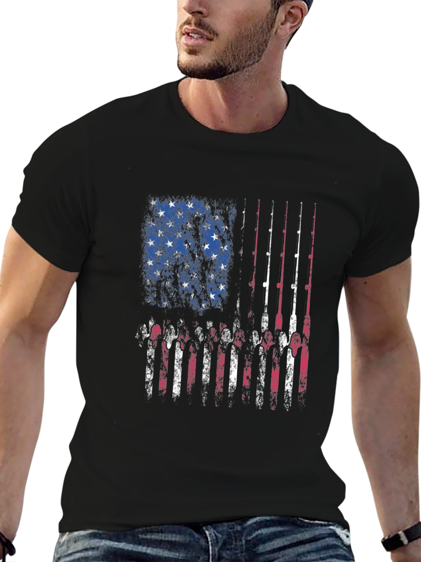 Fishing Rod American Flag Patriotic T-Shirt