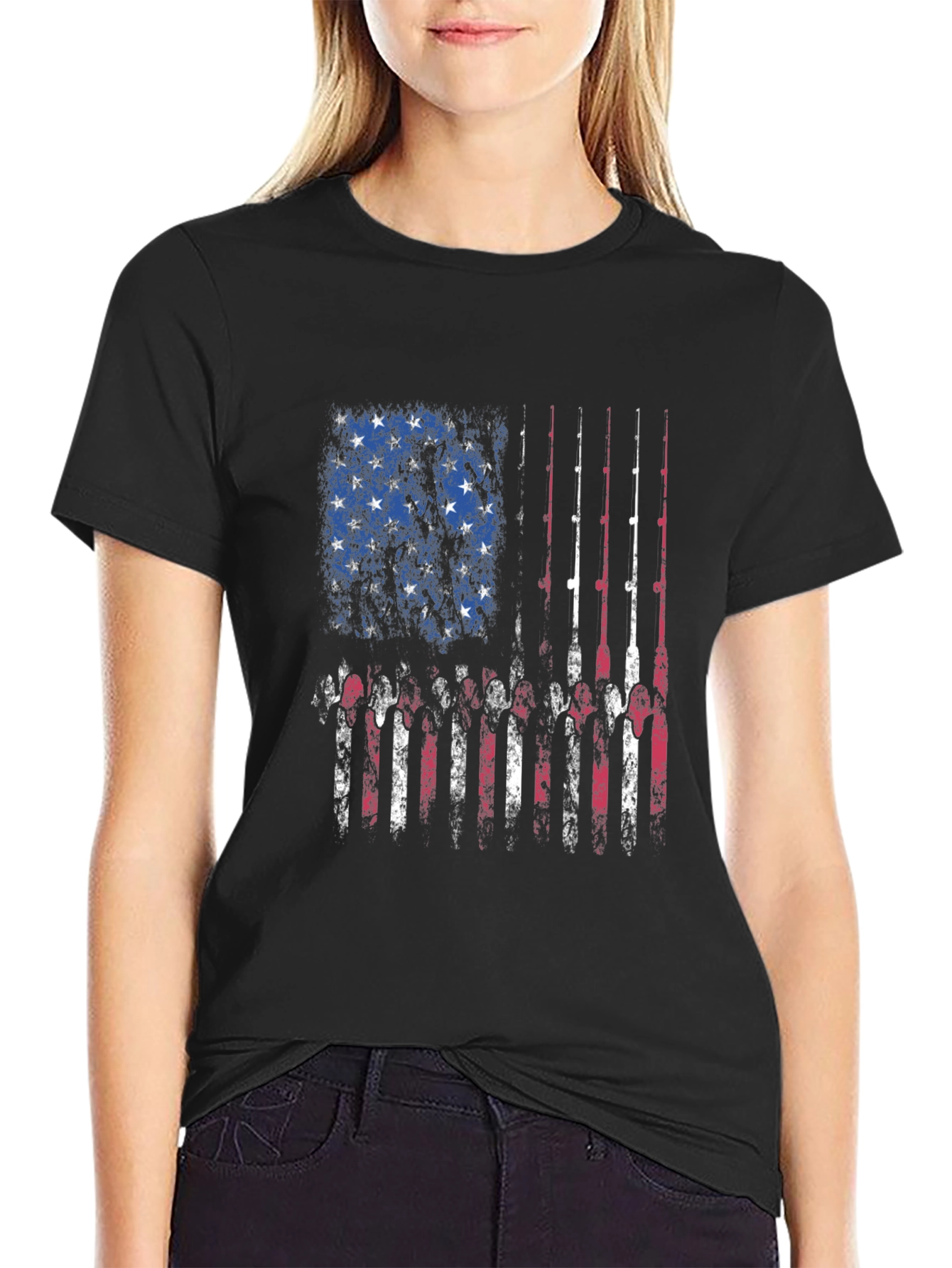 Fishing Rod American Flag Patriotic T-Shirt