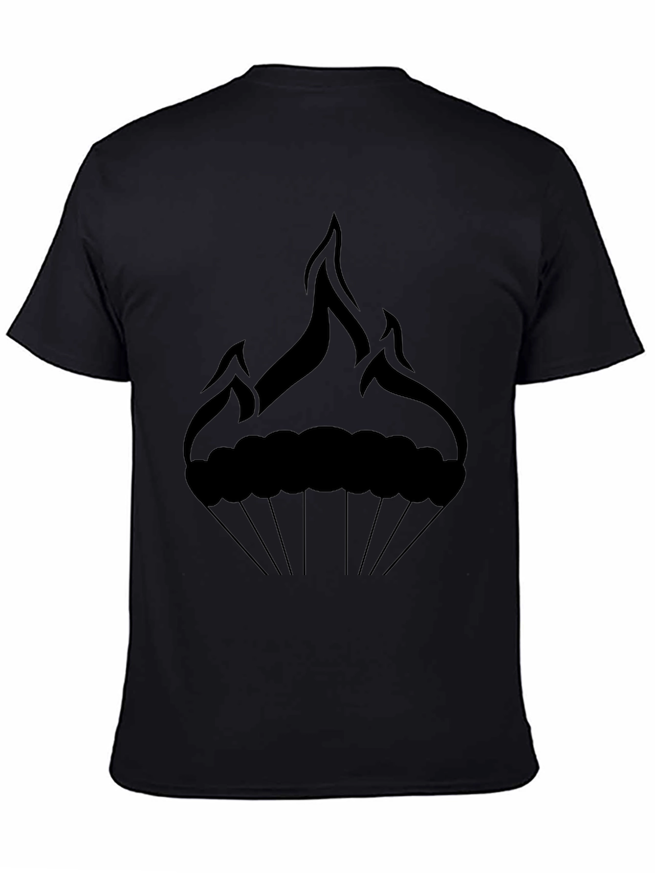Mens Black Graphic Tee - Fire Cupcake Design
