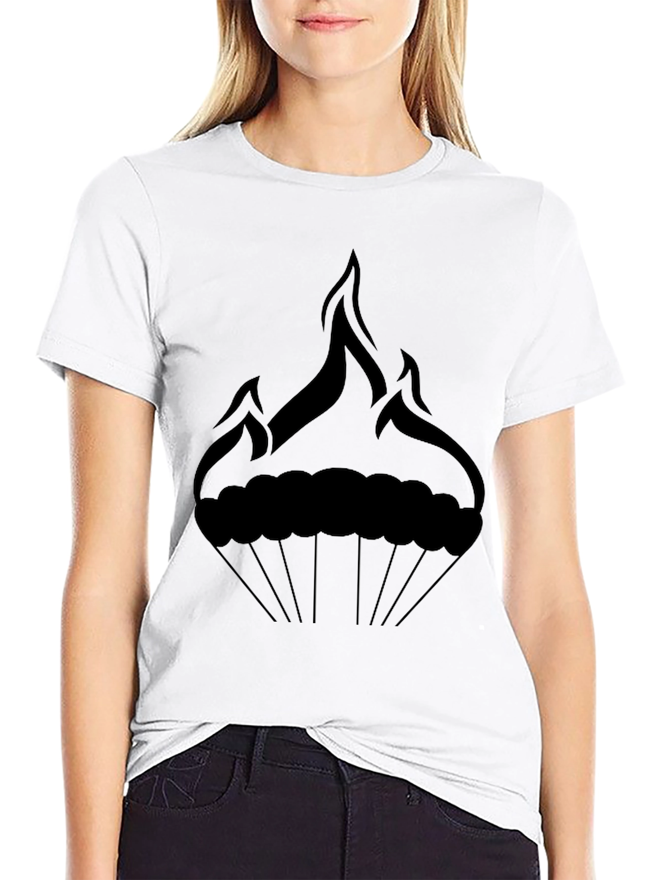 Mens Black Graphic Tee - Fire Cupcake Design