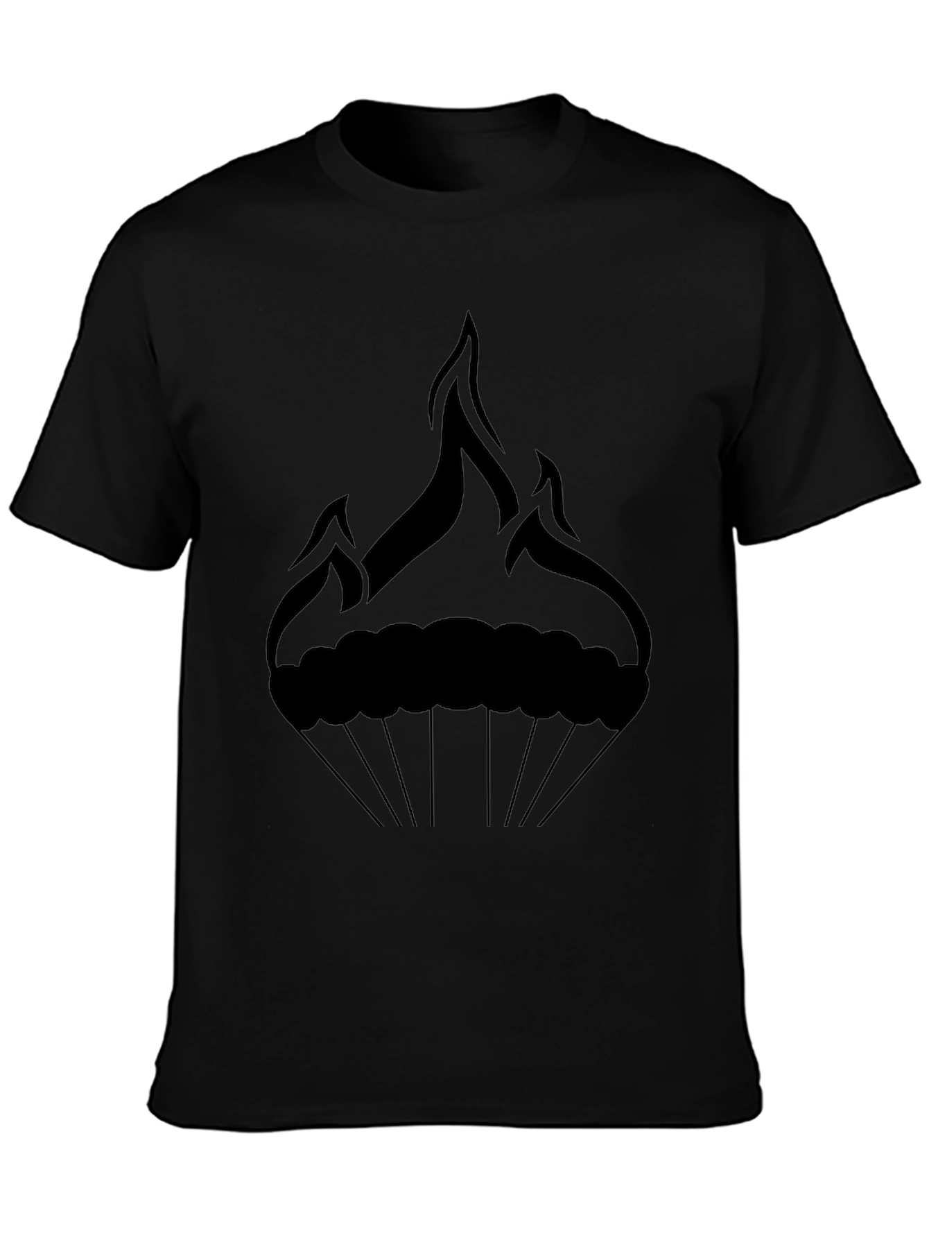 Mens Black Graphic Tee - Fire Cupcake Design