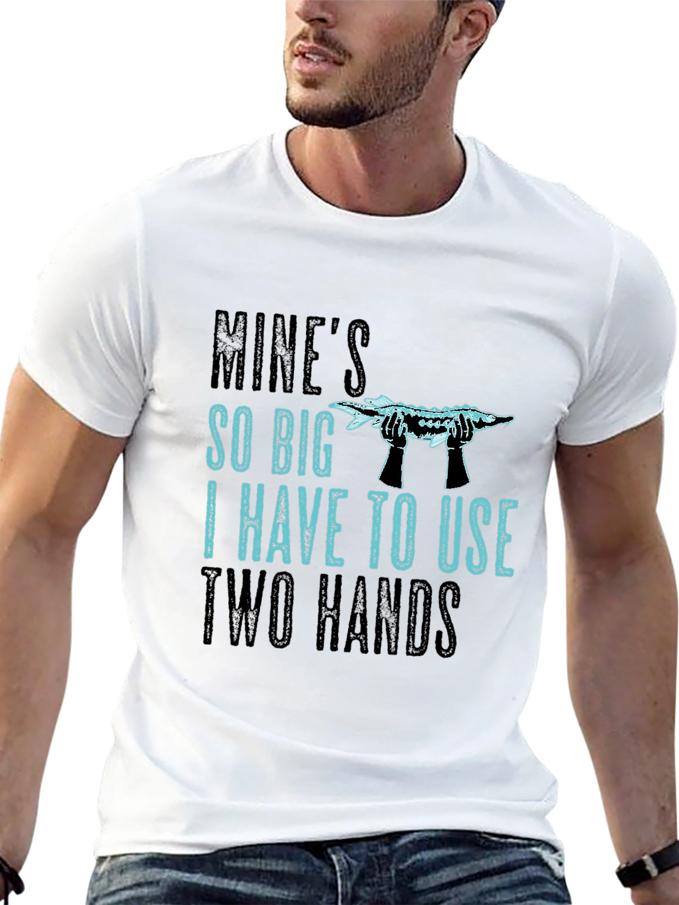 Mines So Big Two Hands Funny Fishing T-Shirt