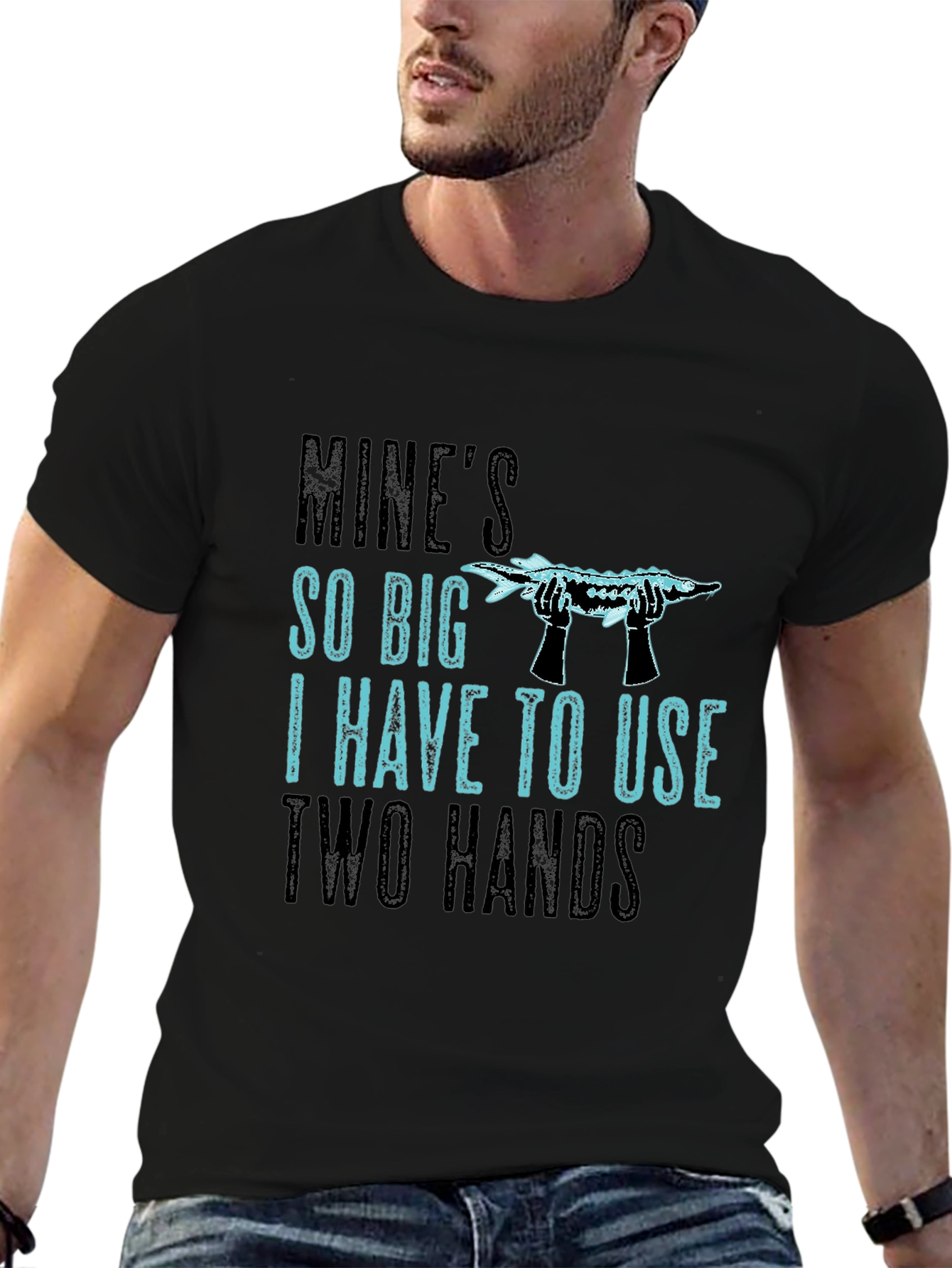 Mines So Big Two Hands Funny Fishing T-Shirt
