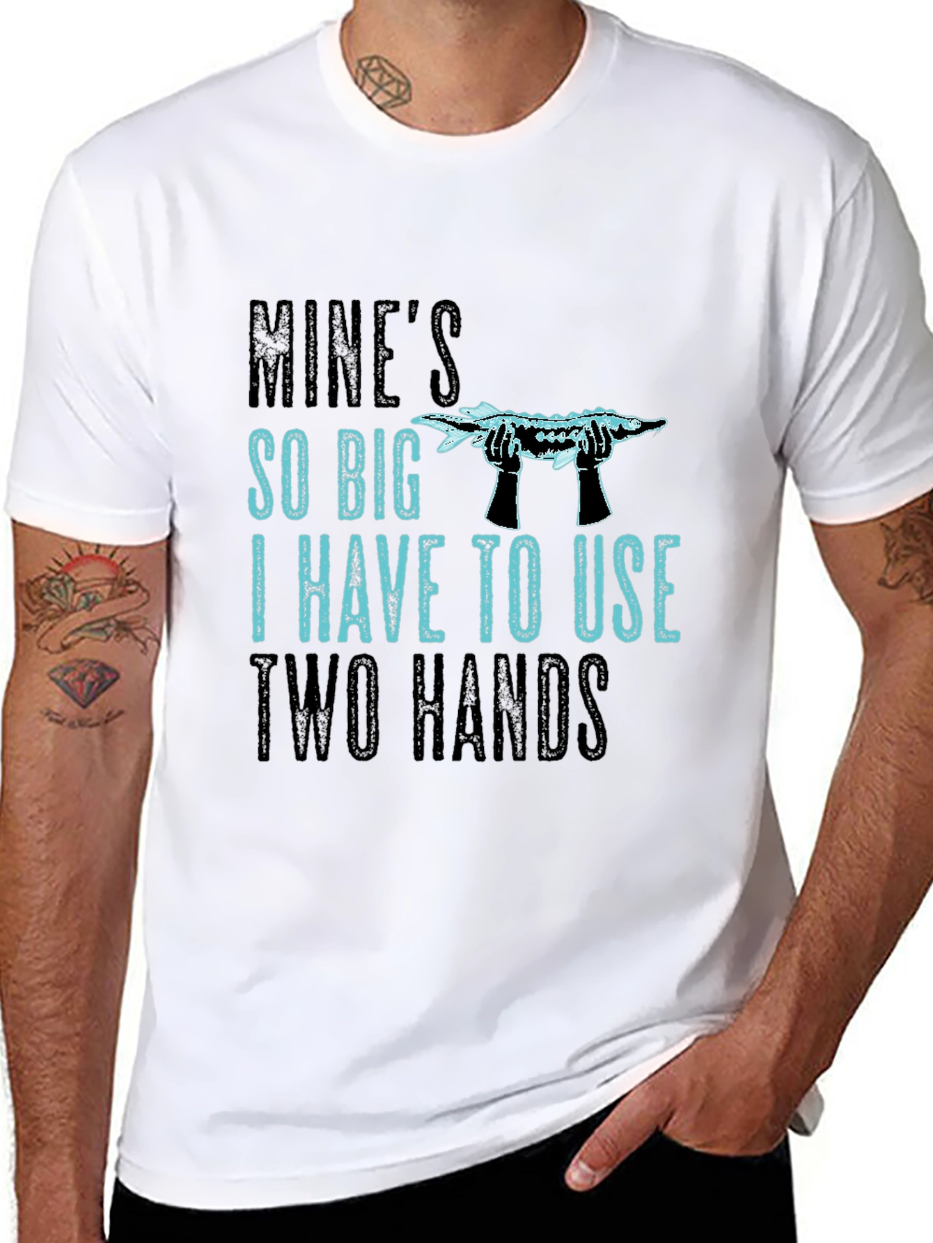 Mines So Big Two Hands Funny Fishing T-Shirt