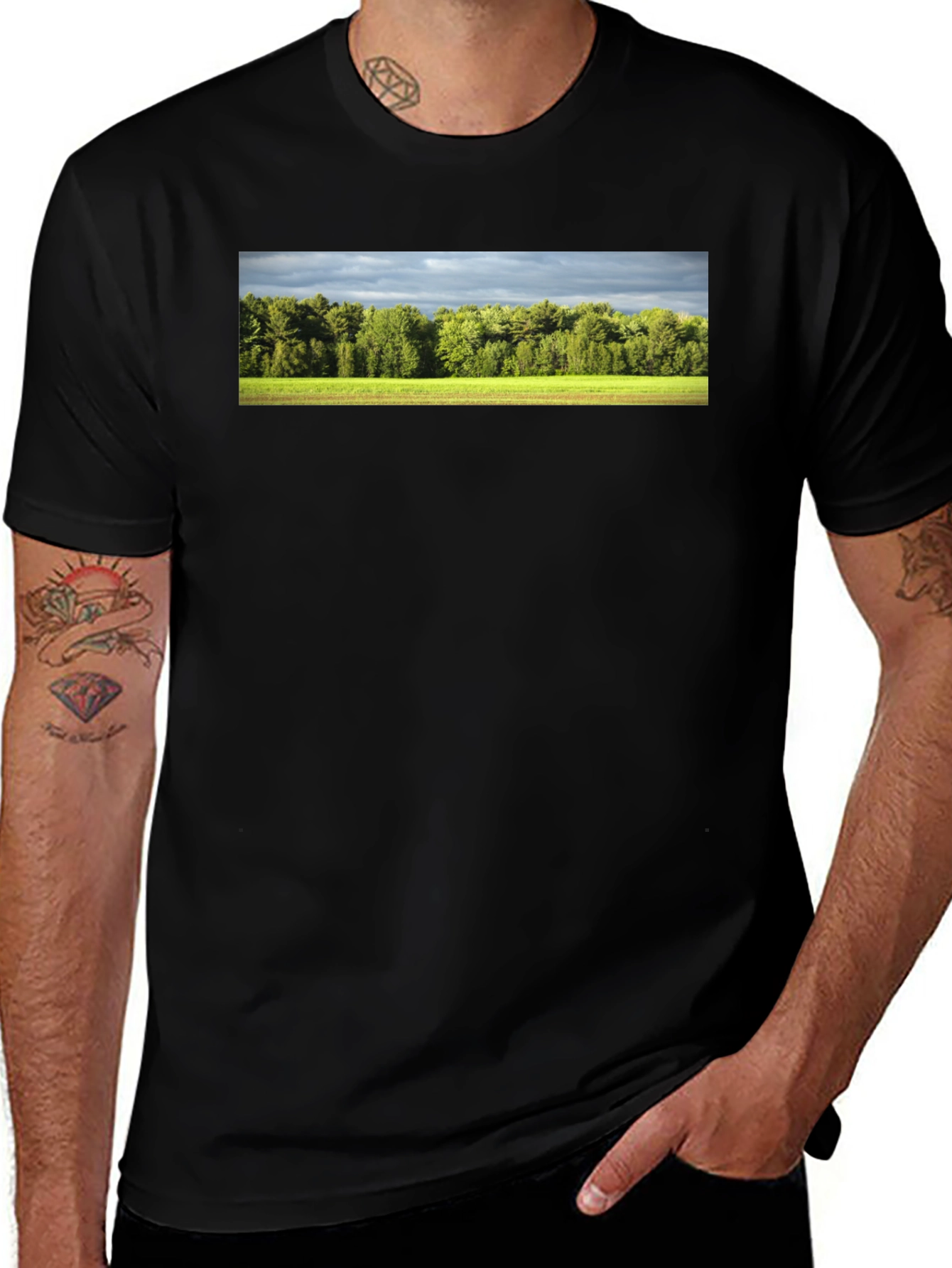 Nature Landscape Graphic Black T-Shirt