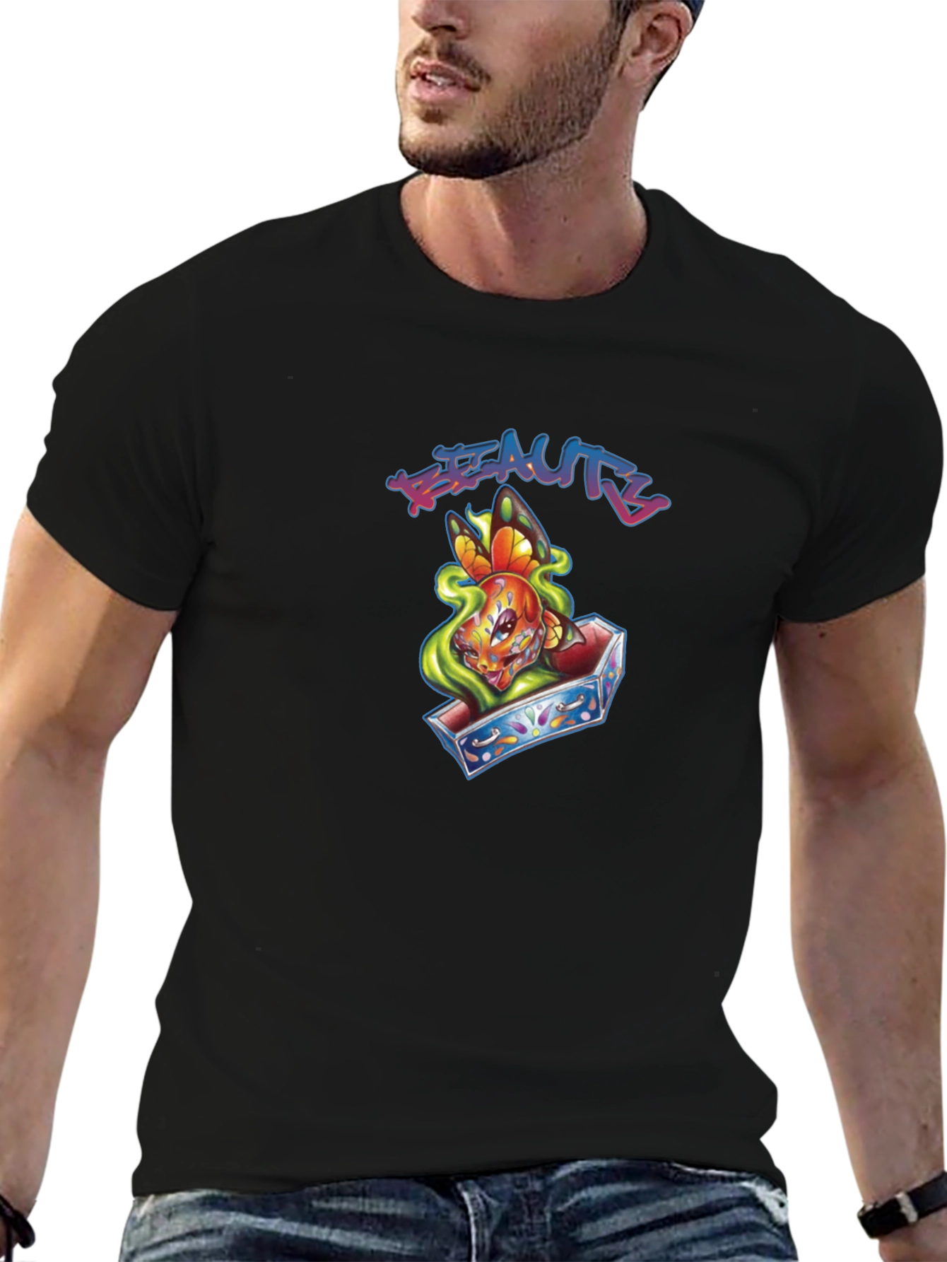 Beauty Butterfly Coffin Graphic T-Shirt
