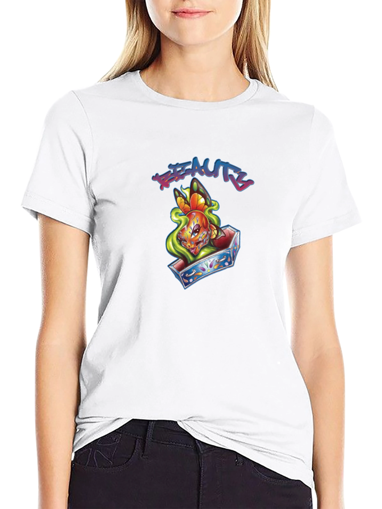 Beauty Butterfly Coffin Graphic T-Shirt