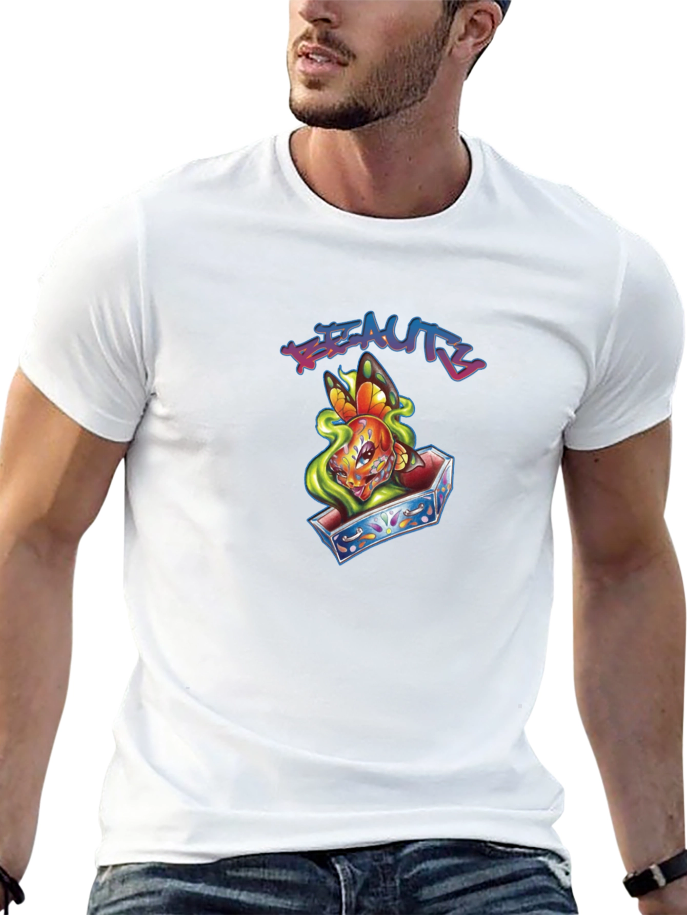 Beauty Butterfly Coffin Graphic T-Shirt