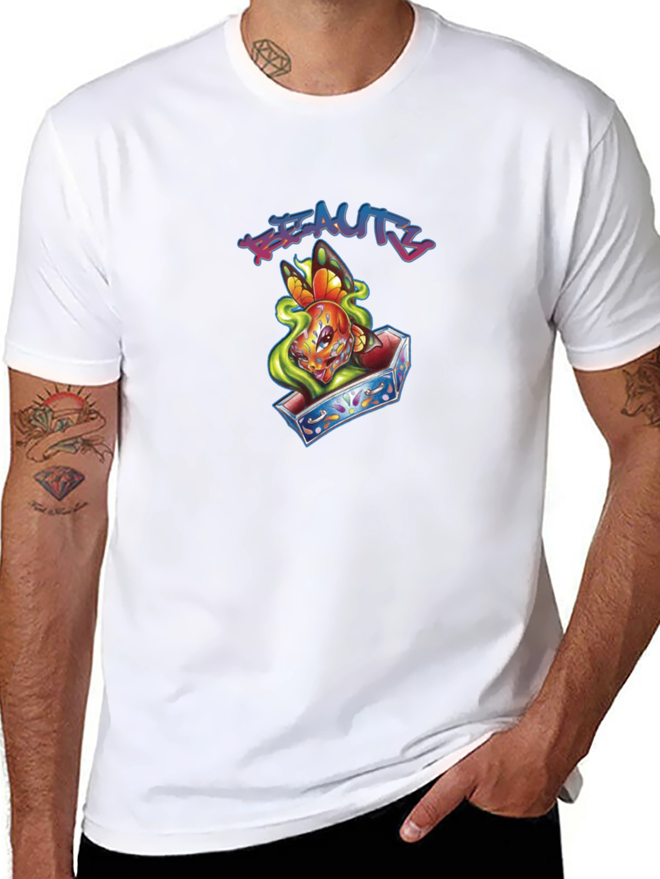 Beauty Butterfly Coffin Graphic T-Shirt