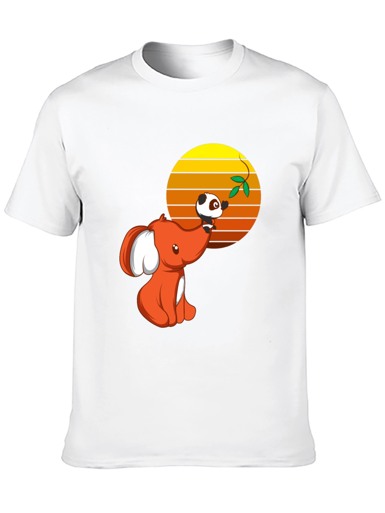 Cute Elephant & Panda Graphic Black T-Shirt