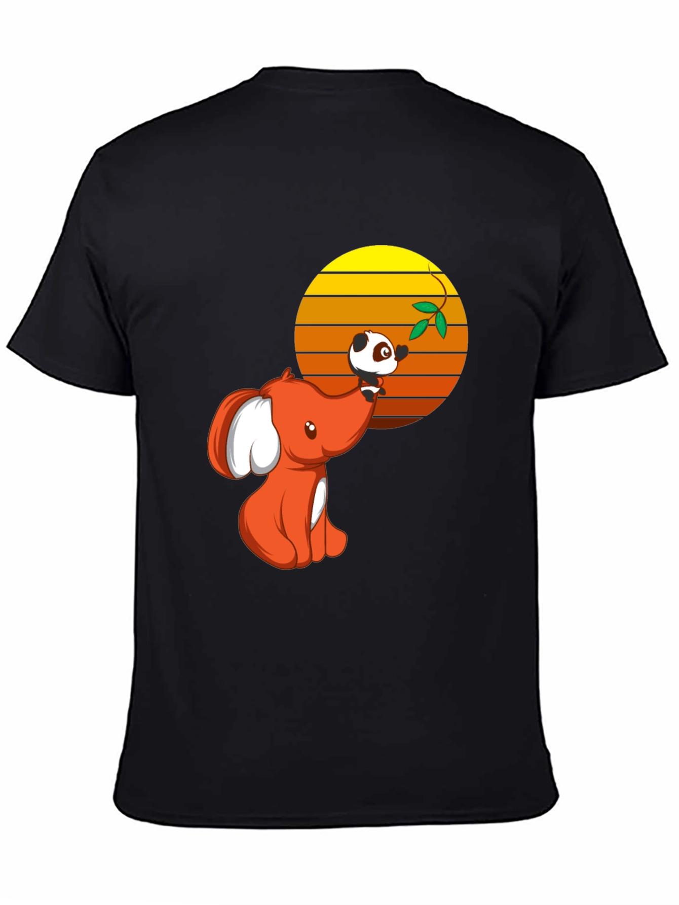 Cute Elephant & Panda Graphic Black T-Shirt
